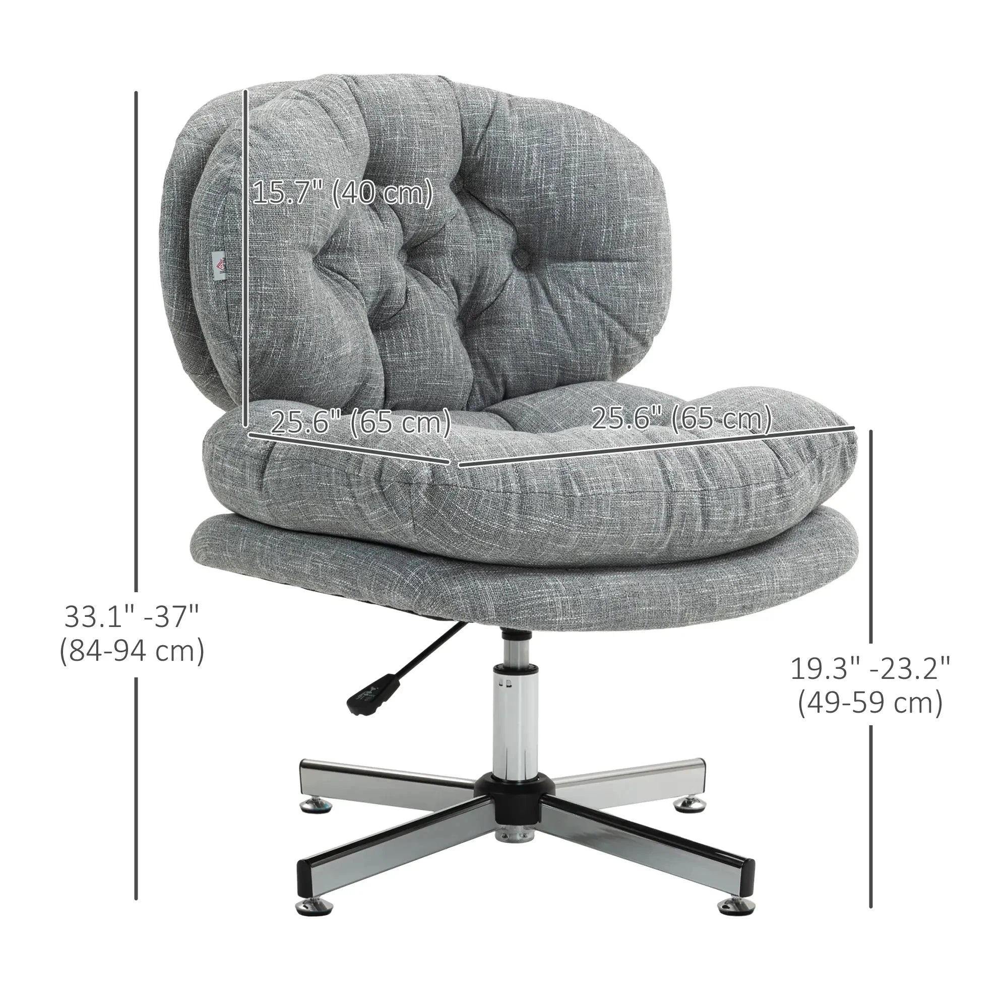 Ergonomic Armless Office Chair with Wide Padded Seat - Adjustable Height Task Chair for Home & Office - Available in Black & Gray - Perfect for Small Spaces, Conference Rooms & Waiting Areas