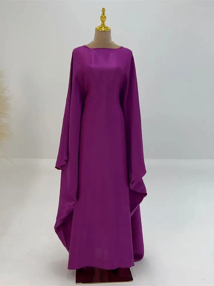 Elegant Batwing Sleeve Satin Abaya Dress for Women - Modest Muslim Prayer Dress for Eid, Wedding & Special Occasions