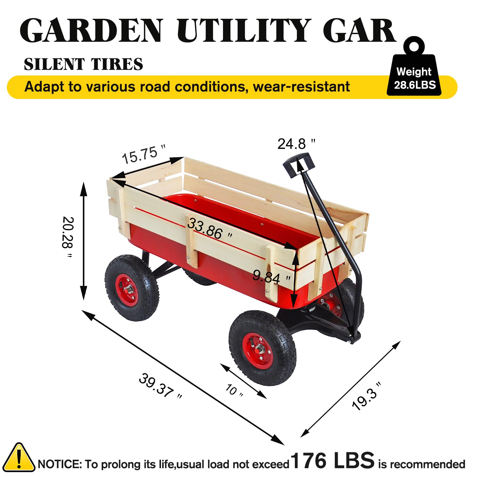 Heavy Duty Steel Outdoor Wagon Cart for Kids with Removable Wooden Side Panels & 10