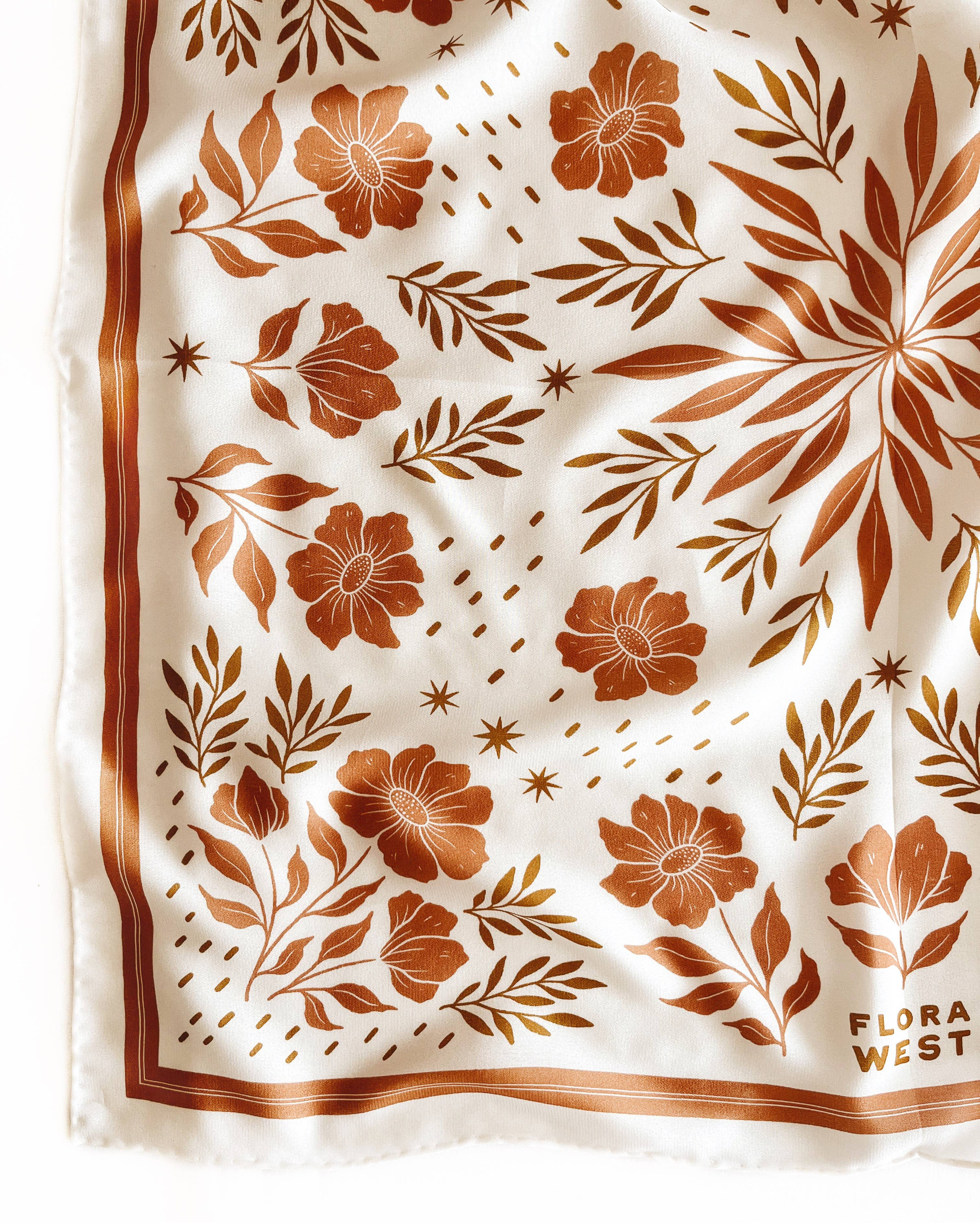 100% Pure Silk Bandana Scarf - Desert Floral Print Fashion Accessory for Women | Boho Chic Head Wrap, Hair Scarf, Neck Scarf for Summer Outfits, Beach Wear and Music Festivals