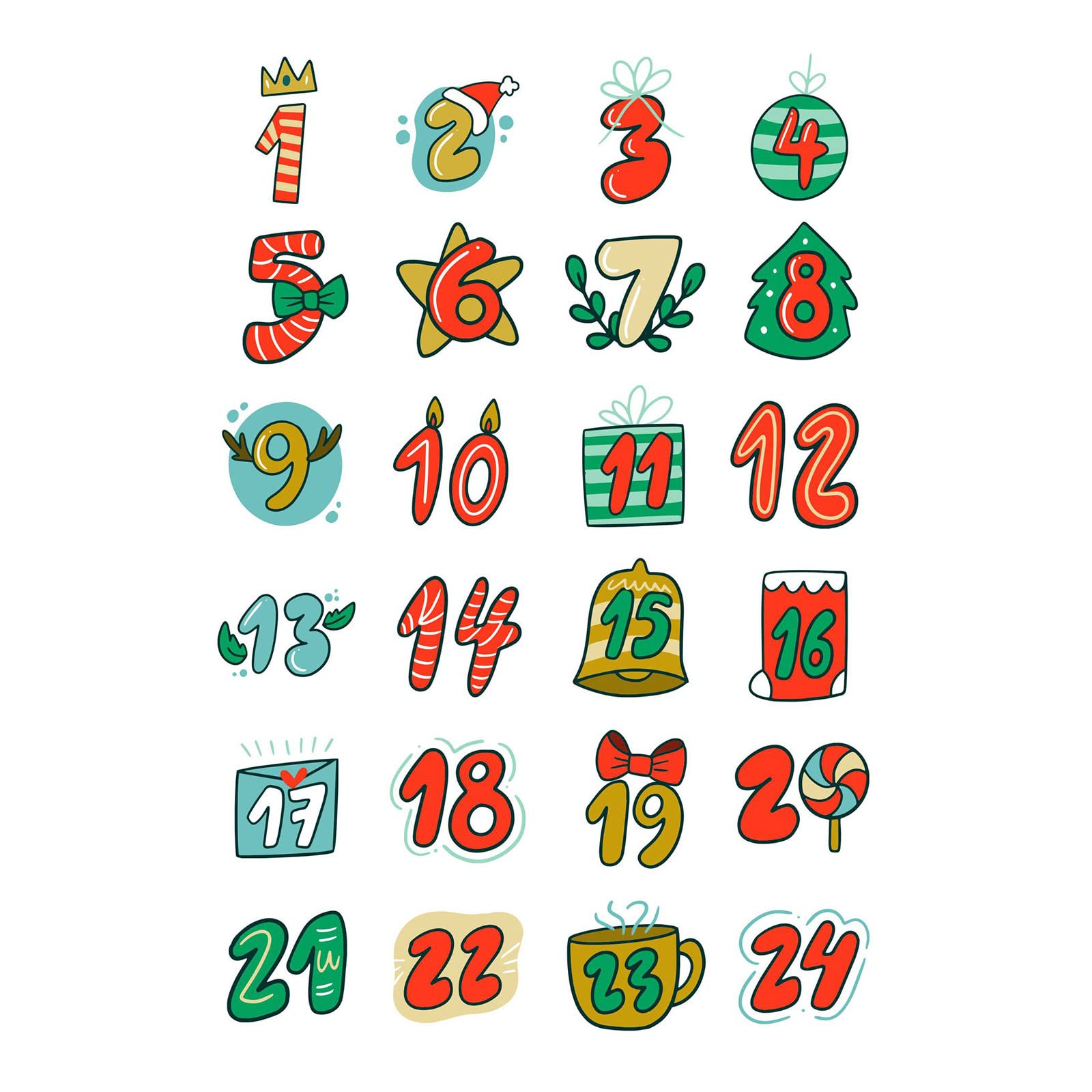 24-Piece Christmas Gift Number Seal Stickers - Round Wall Decals for Kitchen, Dog Lovers & Holiday Decor - Cute DIY Stickers for Home, Office & Party Decorations