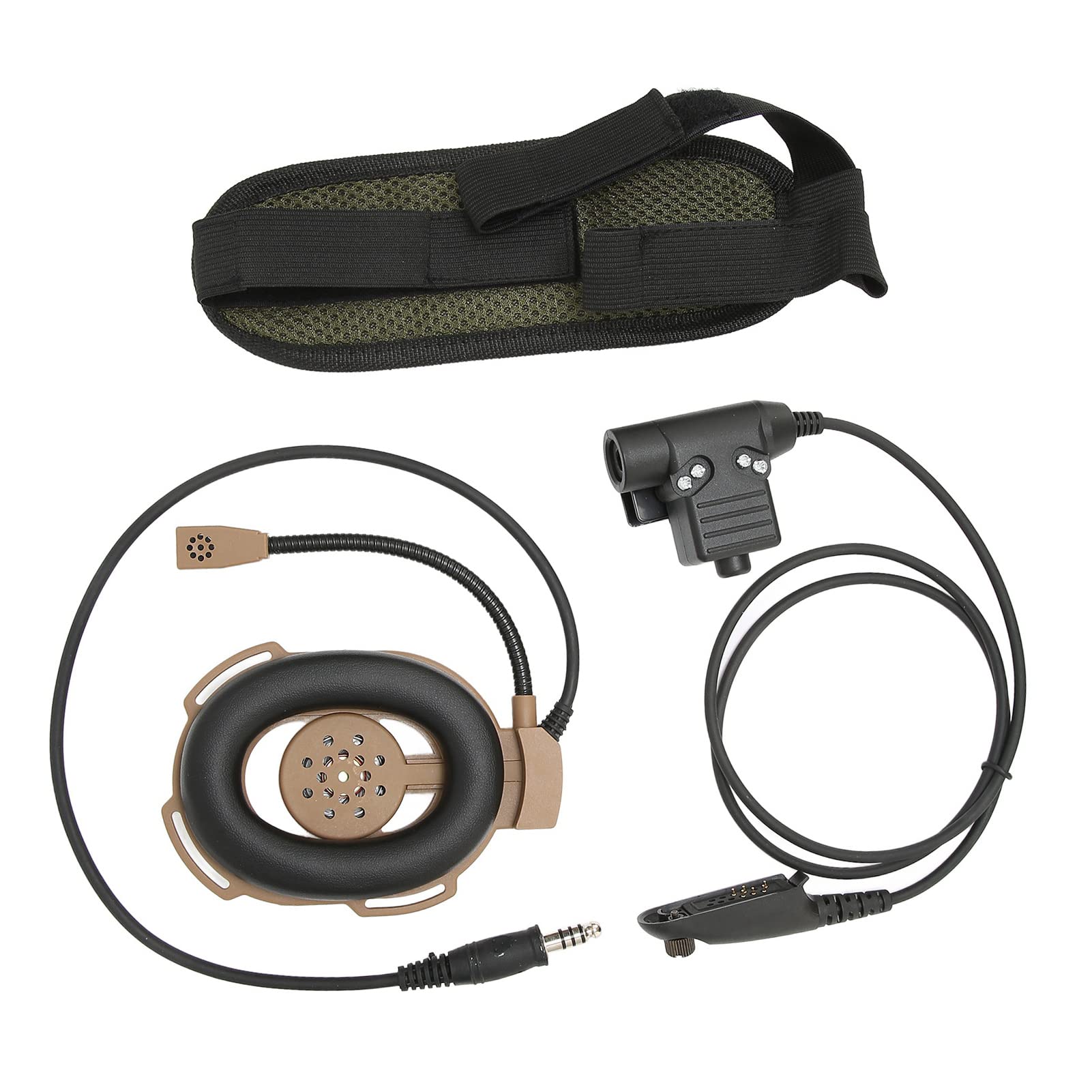 Cuifati Motorcycle Helmet Headset - Military Walkie Talkie Earpiece for Motorola GP338 & GP328 Radios (Brown) | Durable Communication Headset for Motorcycle Riding, Construction Sites & Outdoor Adventures