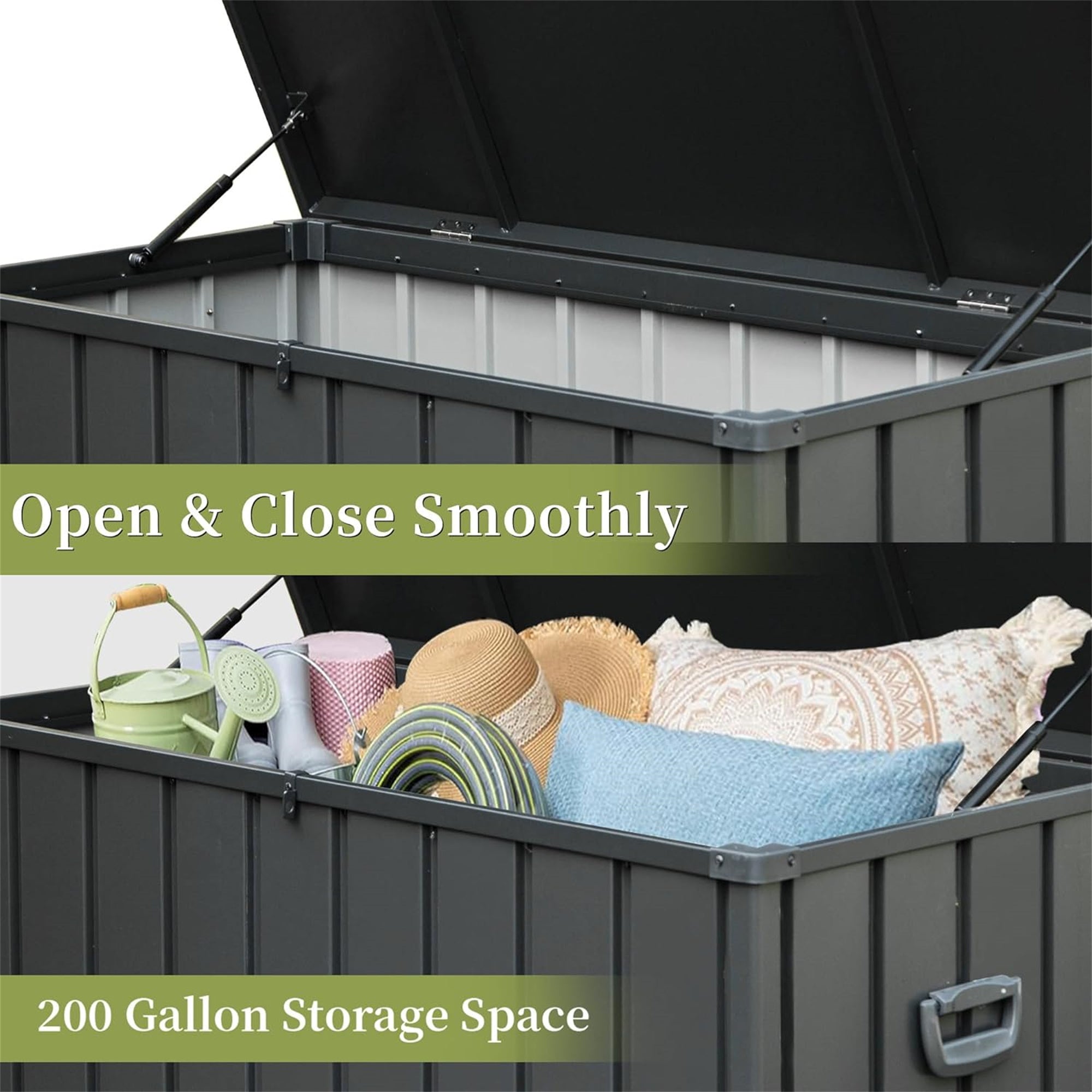 200 Gallon Outdoor Storage Deck Box - Waterproof, Lockable Large Patio Storage Bin for Cushions, Pillows & Garden Tools - Durable Dark Gray Deck Box for Backyard, Poolside & Patio Organization