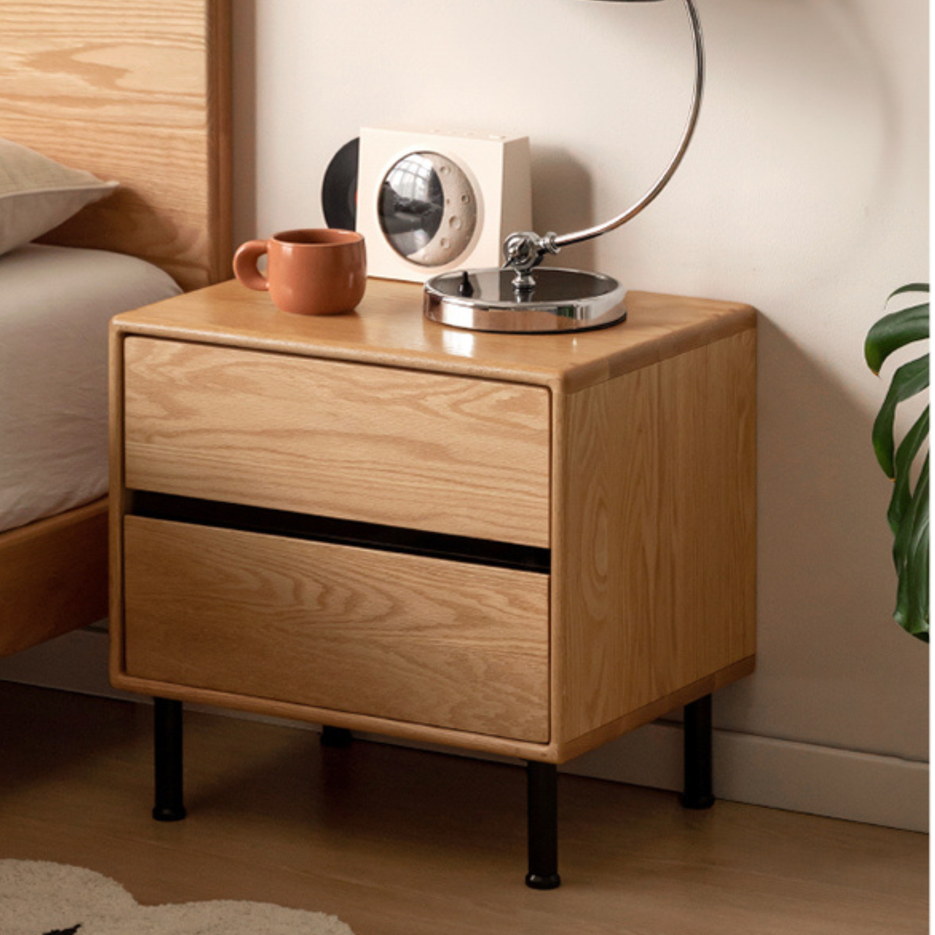 Solid Oak Wood Nightstand - Sturdy Bedside Table with Drawer for Bedroom, Living Room & Office - Perfect for Storage & Decor