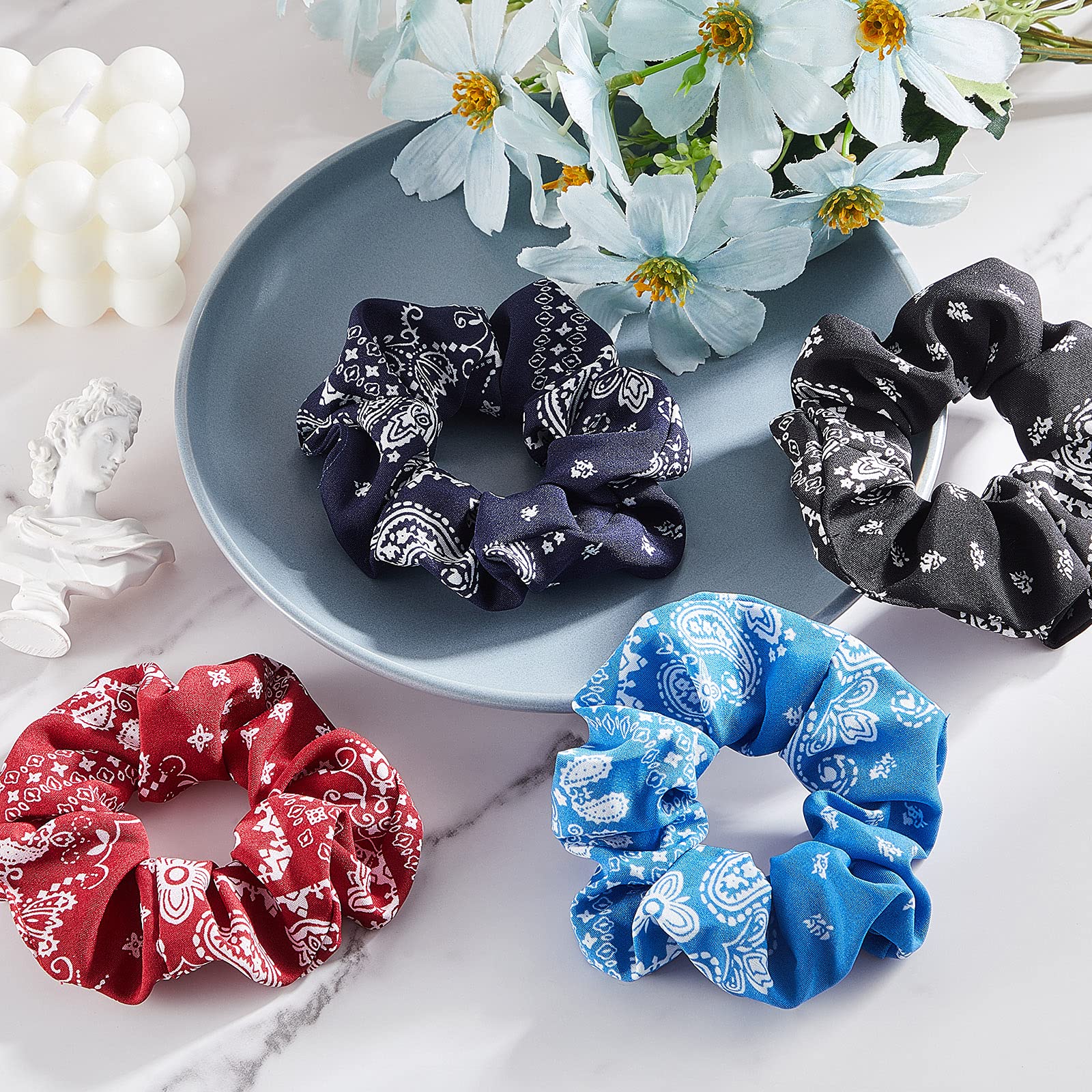 16 Pack Soft Silk Cotton Bandana Hair Scrunchies - Colorful Elastic Hair Ties for Women & Girls - Perfect for Workouts, Yoga, and Everyday Styling