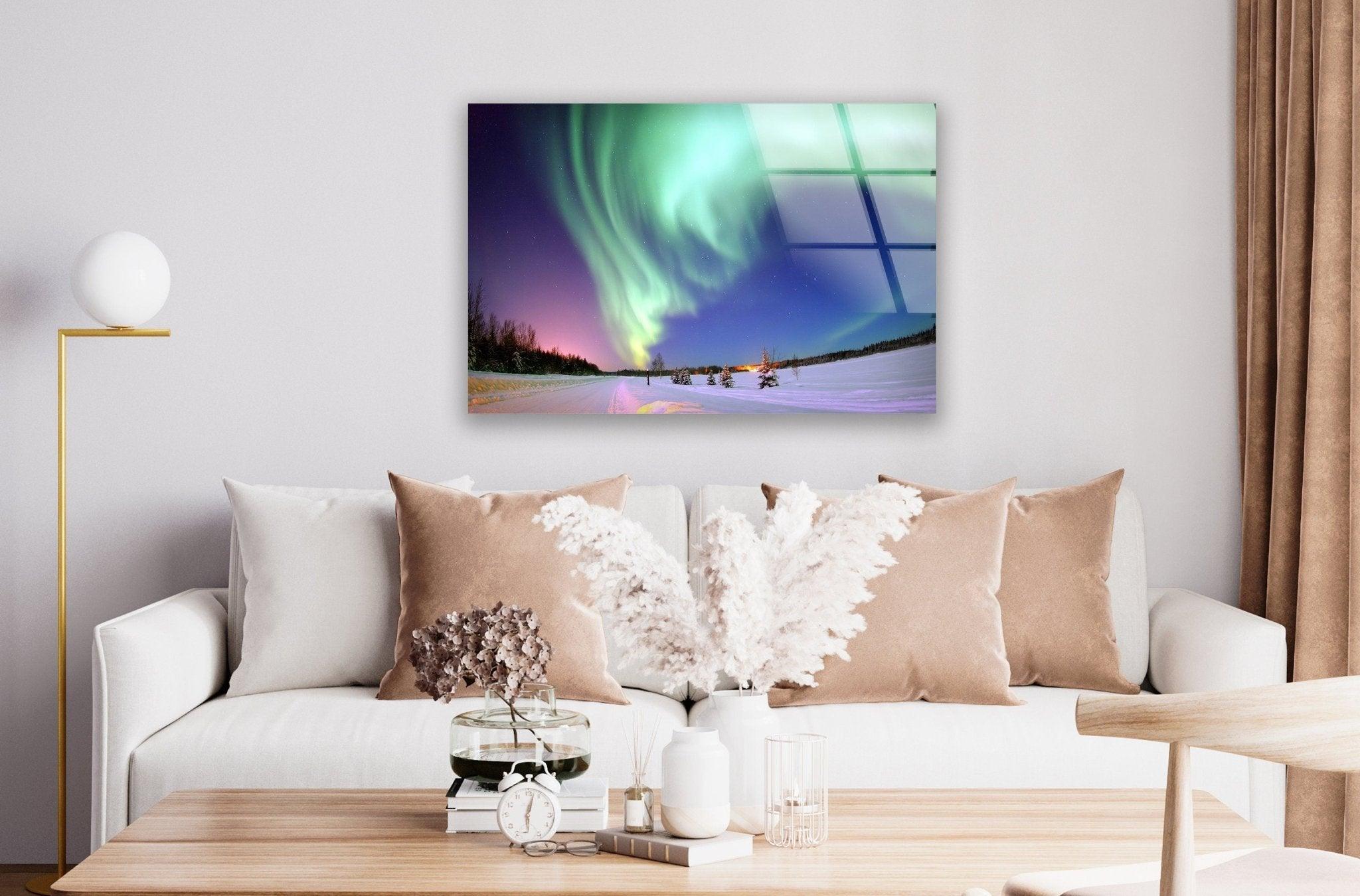 Aurora Borealis Turquoise Glass Wall Art - Handmade Northern Lights Decor for Living Room, Bedroom & Office - Stunning Blue Green Glass Mosaic for Home & Gifts