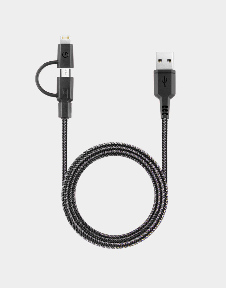NyloTough 2-in-1 Lightning & Micro USB Charging Cable 1.5M/5ft - Durable Fast Charging Cord for iPhone & Android - Perfect for Home, Office, Travel & Car Charging