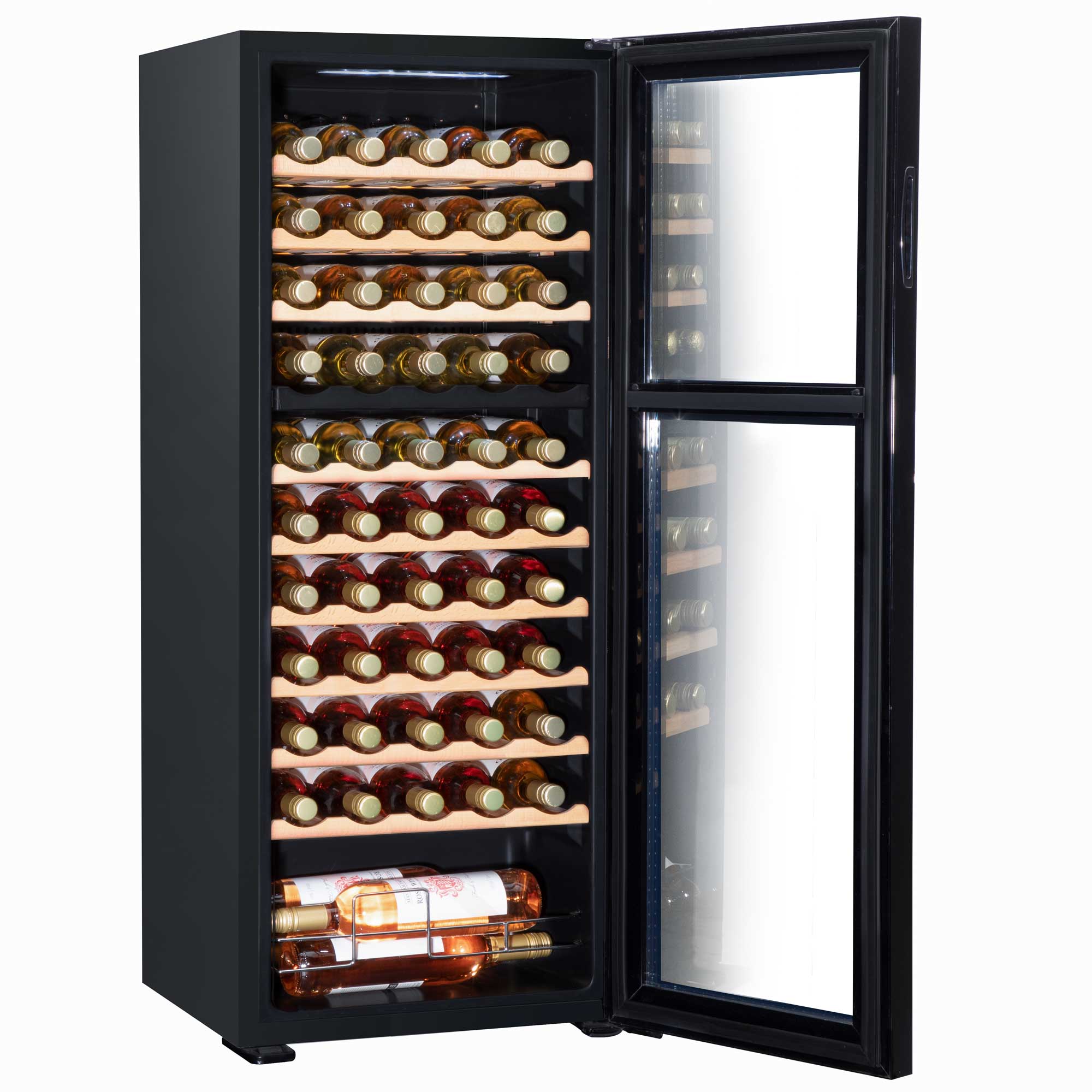 Baridi 55 Bottle Dual Zone Wine Cooler Refrigerator with Touch Controls, Wooden Shelves & LED Display - Perfect for Home Bars, Restaurants, and Wine Cellars