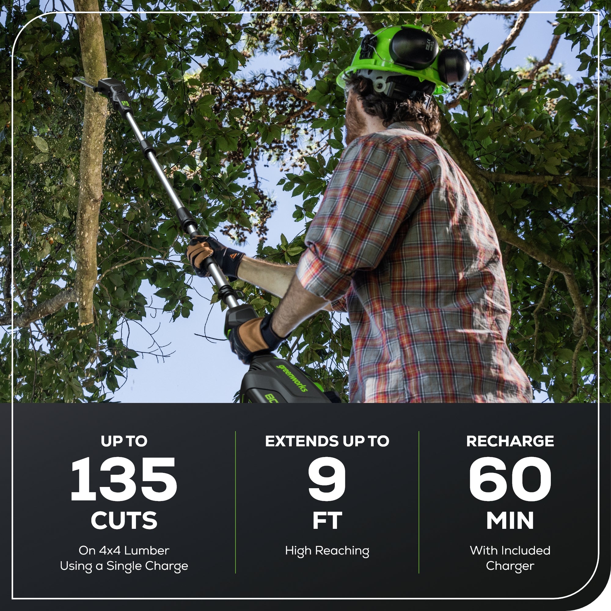80V Pro 10 Cordless Battery Pole Saw with 2.0Ah Battery & Charger - Lightweight Tree Trimming Tool for Yard Maintenance, Landscaping, and DIY Projects