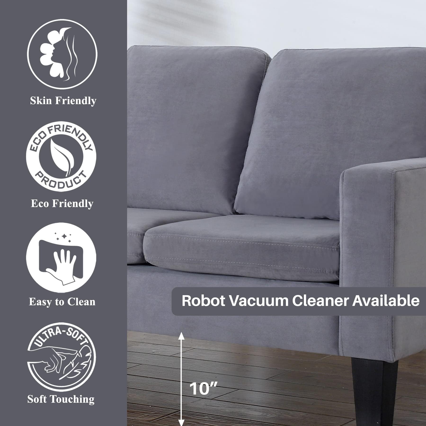 Sarah Microfiber Loveseat Sofa - Soft Gray Small Couch for Living Room, Apartment & Office | Compact Two-Seater with Comfortable Cushions