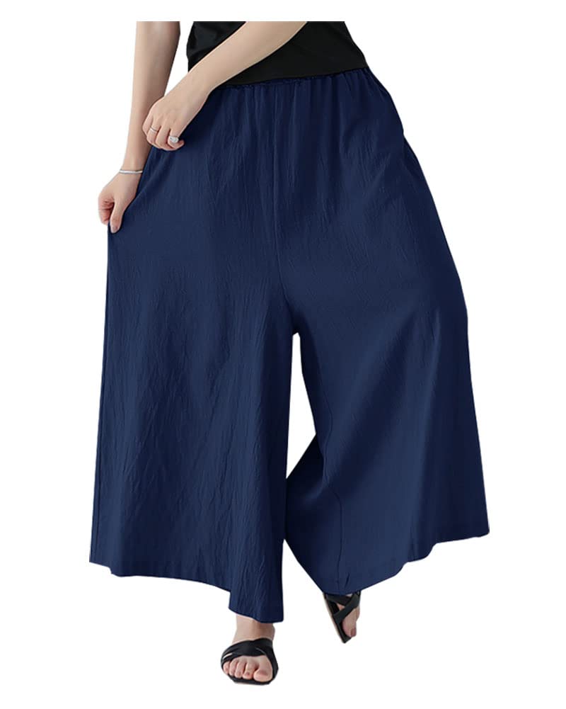 Kedera Women's Wide Leg Palazzo Pants - Linen Elastic Waist Cropped Trousers & Culottes for Summer | Casual, Office & Vacation Wear