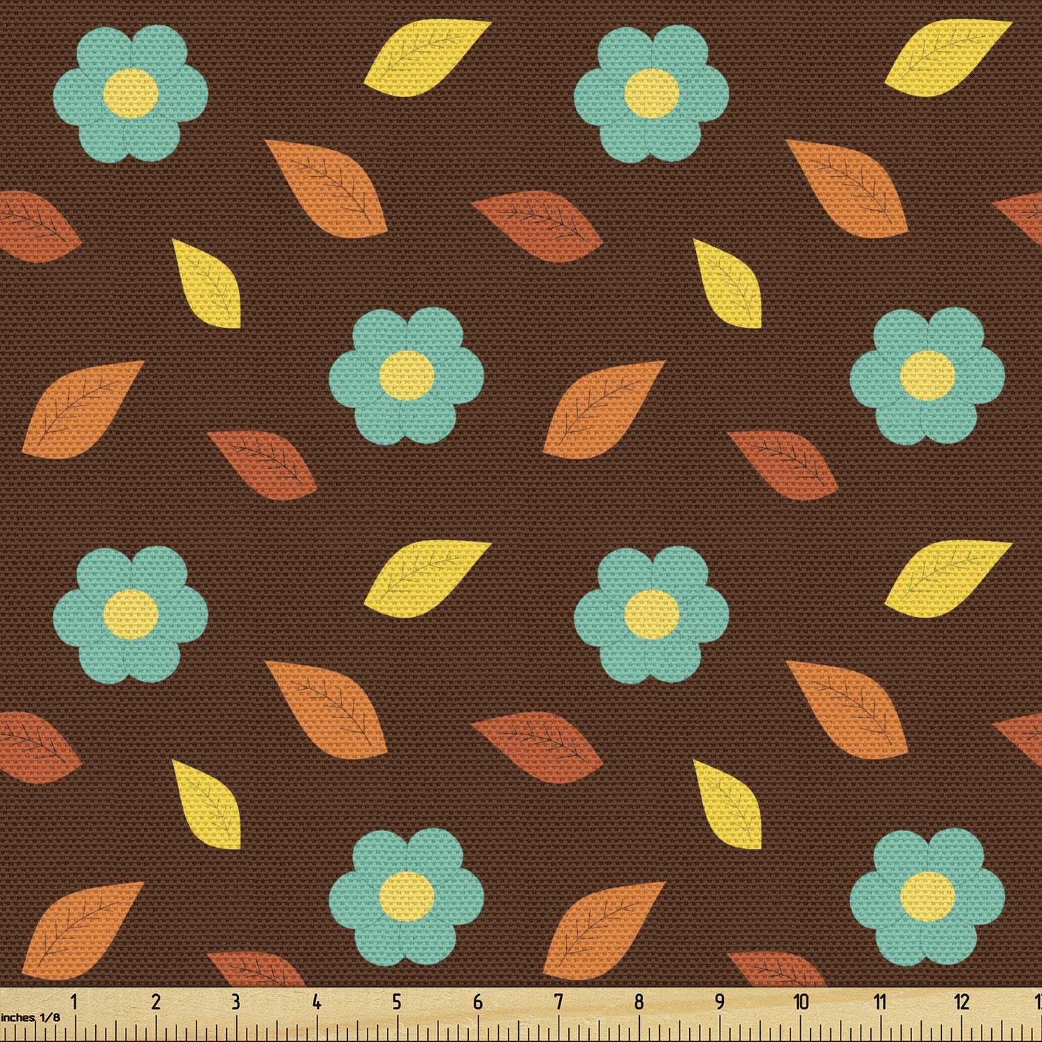 Ambesonne Autumn Fabric by The Yard - Warm Fall Tone Leaf Tree Floral Print Upholstery Fabric for Sofa, Curtains & Home Decor (10 Yards, Chocolate & Turquoise) | Perfect for Seasonal Home Accents, DIY Crafts & Cozy Interior Design