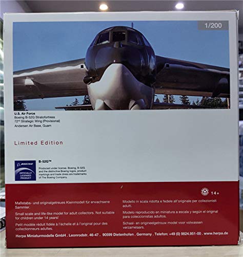 1/200 Scale Diecast Boeing B-52G Strategic Bomber - USAF Andersen Air Base Model Aircraft | Collectible Military Plane for Display & Aviation Enthusiasts