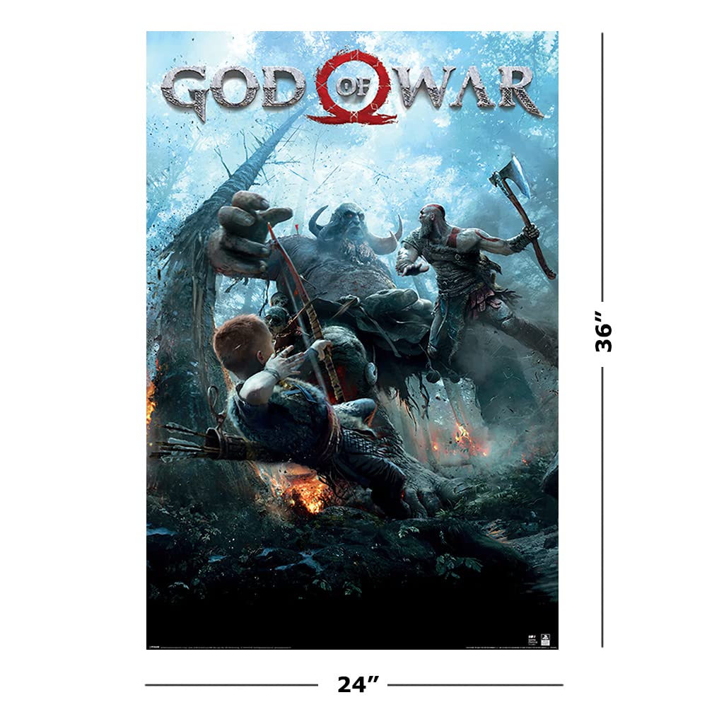 God of War Video Game Poster - 24x36 Inches Framed Wall Art with Black Hanger - Perfect for Gaming Room Decor & Man Cave Wall Decor