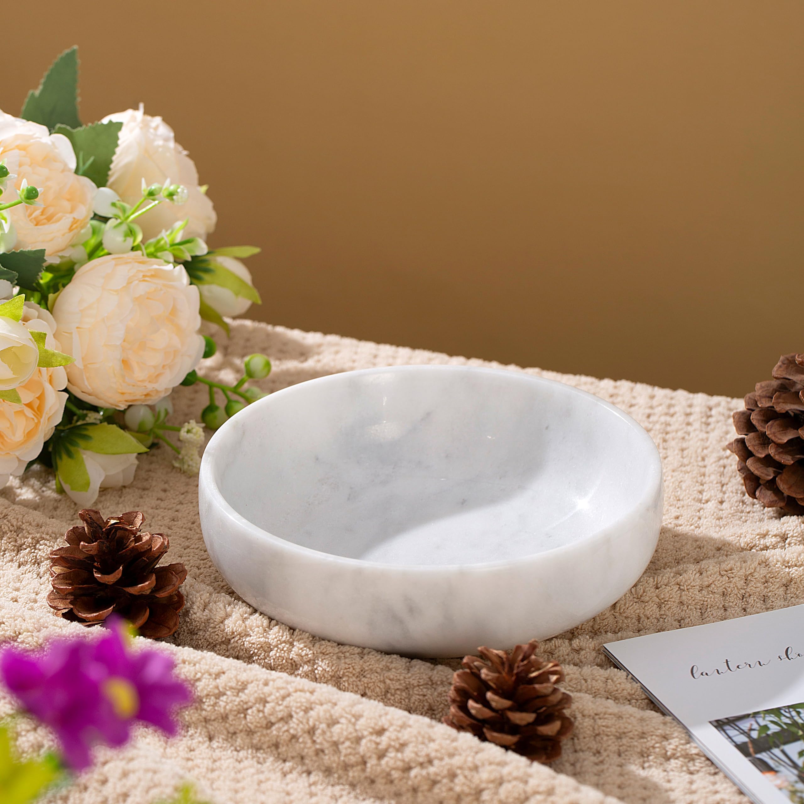 Elegant White & Grey Marble Candy Dish - 5.9 Inch Candy Bowl for Office Desk, Hard Candy Dispenser, Nut Bowl & Home Decor - Perfect for Entryway Tables, Living Rooms & Office Spaces