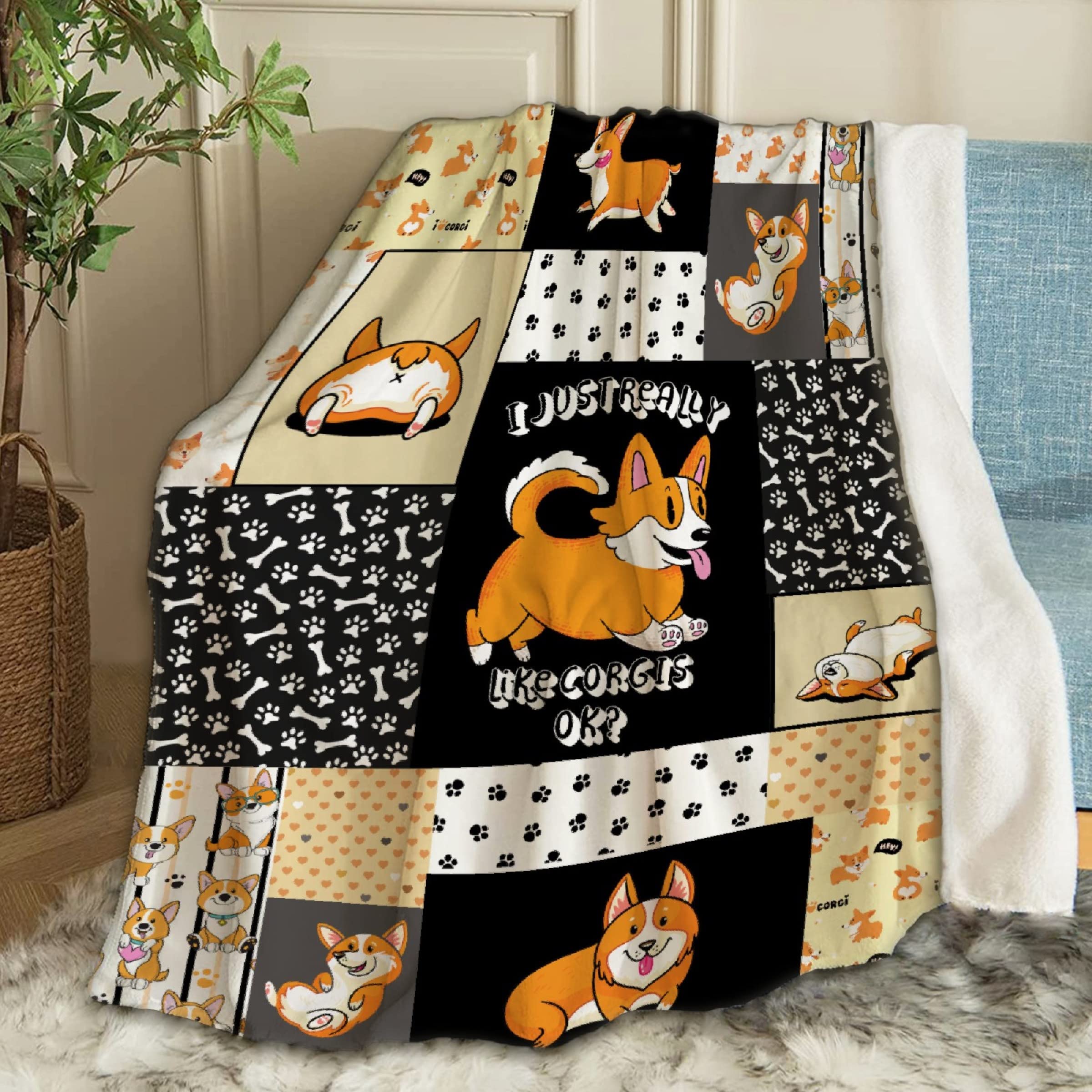Funny Corgi Fleece Throw Blanket - Super Soft Flannel Blanket for Bed, Couch & Sofa - 120x90 Inch Cozy Blanket for Travel, Home & Family - Perfect Gift for Dog Lovers