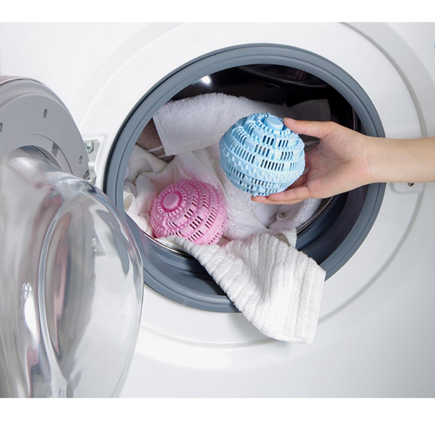 Eco-Friendly Laundry Balls Set - 2pcs Natural Washing Machine Detergent Alternative (Pink & Blue), Reusable for 2000 Washes | Perfect for Sensitive Skin, Baby Clothes & Sustainable Household Cleaning