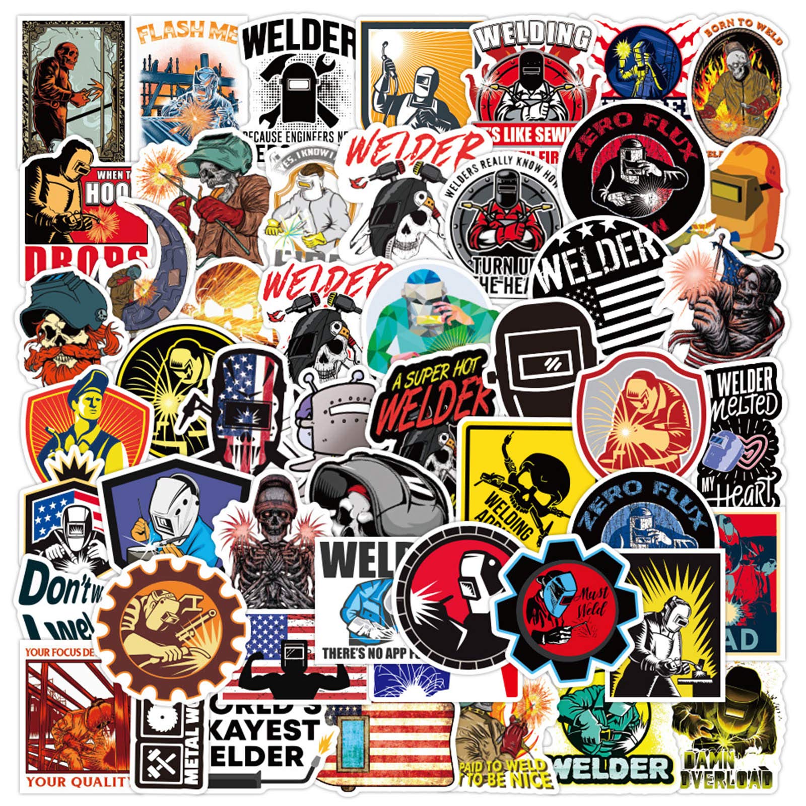50pcs Cool Welding Stickers for Helmet - Durable Vinyl Decals for Hard Hats, Toolboxes, Laptops, Motorcycles & Skateboards - Perfect for Welders, DIY Enthusiasts & Industrial Workers