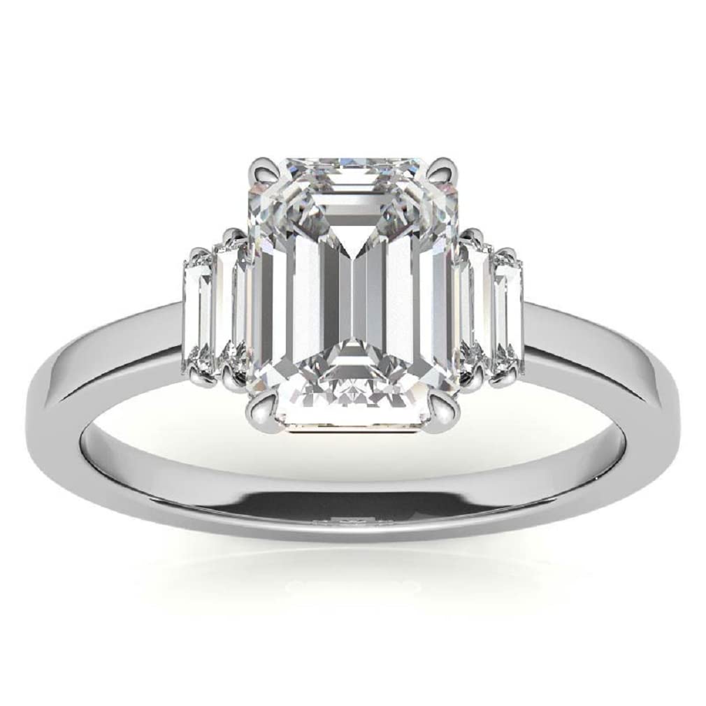 10K Solid White Gold Handmade Engagement Ring - 1.0 CT Emerald Cut Moissanite Diamond Solitaire Wedding Band for Women, Anniversary Jewelry Gift - Perfect for Proposals, Bridal Sets & Special Occasions