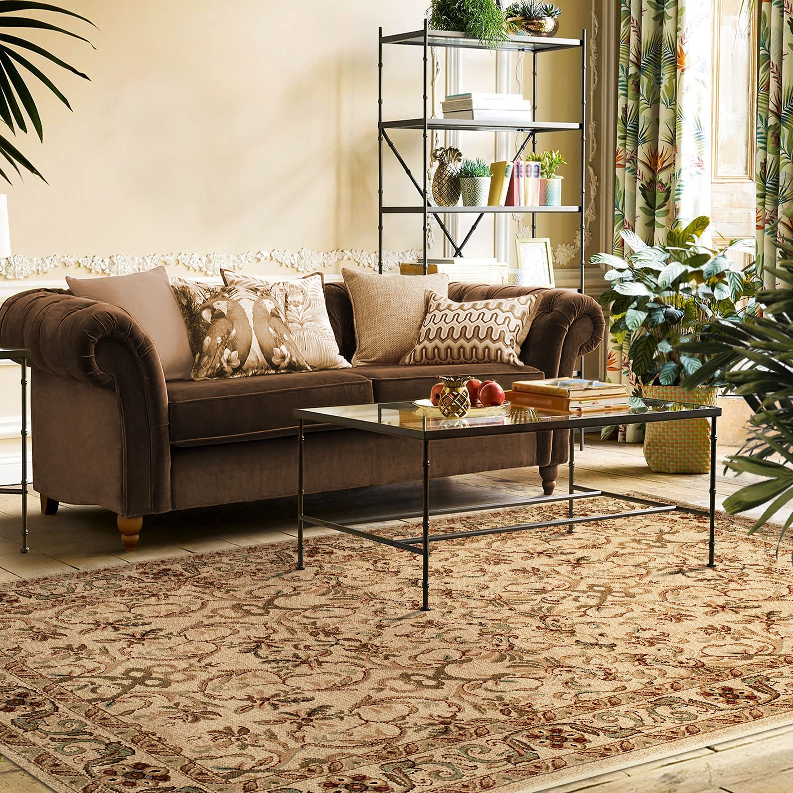 Premium Jute Backed Indoor Area Rug - Traditional Floral Scroll Design for Bedroom, Living Room, Dining Room, Office | Heritage Collection Ivory 5' x 8' | Perfect for Home Decor, Entryway, Hallway & Kitchen Floor Covering