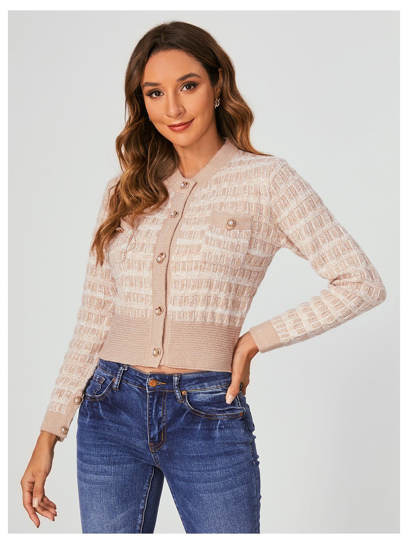 Stylish Women's Cropped Cardigan with Pearl Buttons | Open Front Knit Sweater | Lightweight Outerwear for Spring & Fall | Perfect for Office, Date Night & Casual Outings