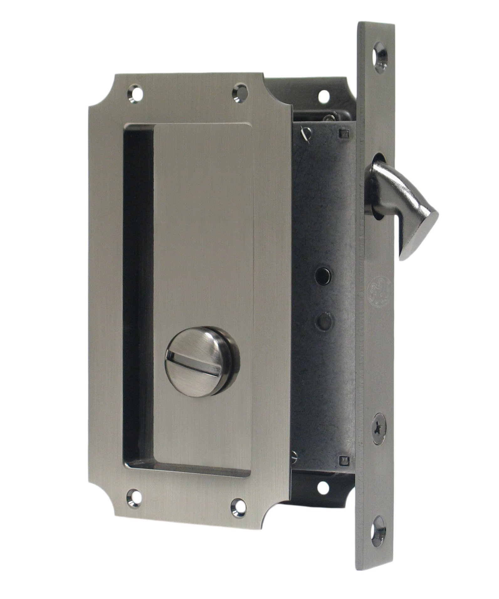 FPL Manor Solid Brass Pocket Door Mortise Lock Set - Privacy Function for Bedroom & Bathroom - Antique Nickel Finish - Ideal for Home Interior Doors & Closet Spaces