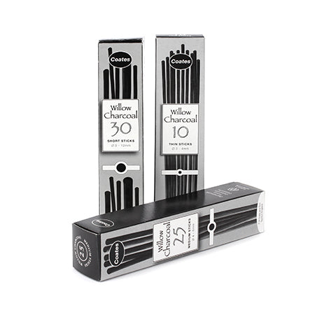 25 Pack Willow Charcoal Sticks for Drawing & Sketching - Medium Hardness - Perfect for Artists, Students & Professionals - Ideal for Portraits, Landscapes & Still Life Drawings