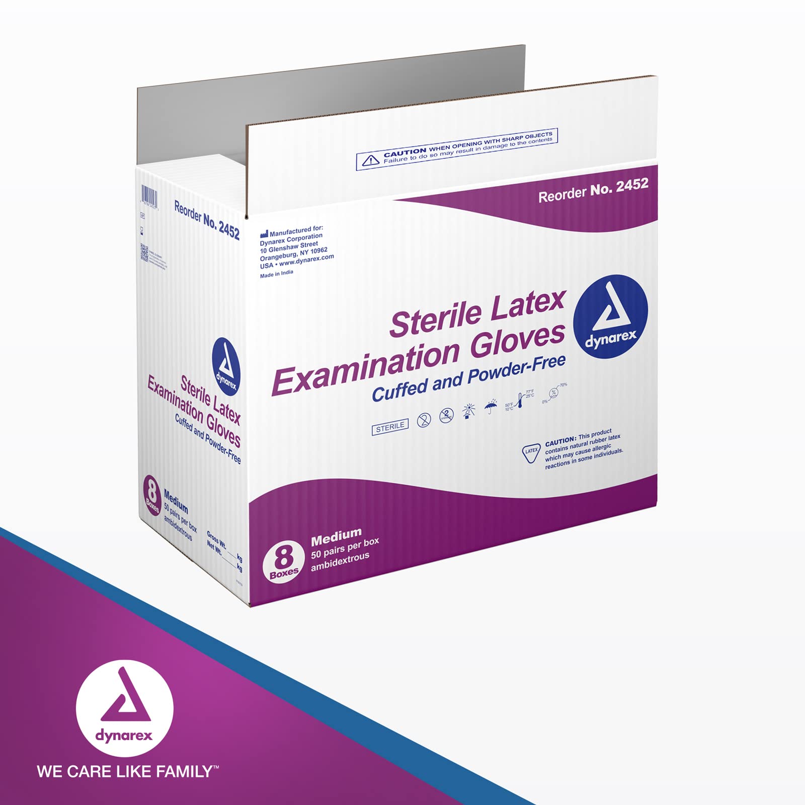 Dynarex Sterile Disposable Latex Exam Gloves - Powder-Free, Medium (Bisque) - 400 Pairs (8 Boxes of 50) - Medical, Healthcare & Veterinary Use - Ideal for Clinics, Hospitals & First Aid Kits