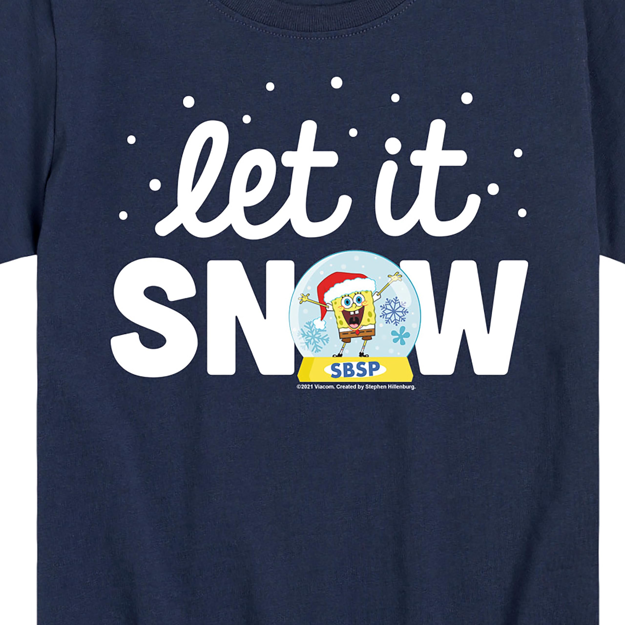HYBRID APPAREL Spongebob Squarepants Let It Snow Graphic T-Shirt for Toddler & Youth - Fun Christmas Holiday Short Sleeve Tee for Kids Winter Outfits & Family Matching Pajama Sets