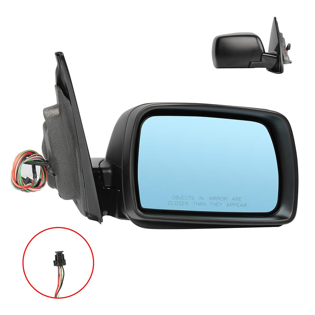 Black Power-Adjustable Passenger Side Mirror Replacement for 2000-2006 BMW X5 - Smooth Exterior Design (Part #51167039898-PFM) - Perfect for Parking & Lane Changes