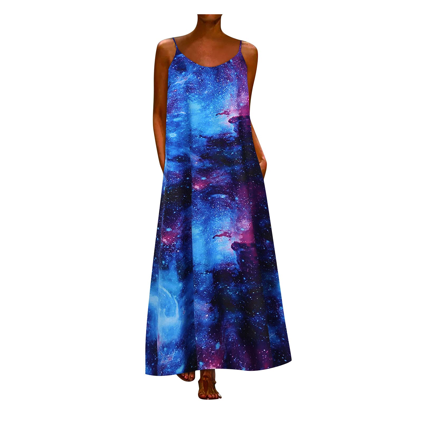 Women's Plus Size Floral Print Long Maxi Dress - Casual Boho Beach Sundress with Pockets for Summer | Perfect for Vacations, Beach Outings & Outdoor Events