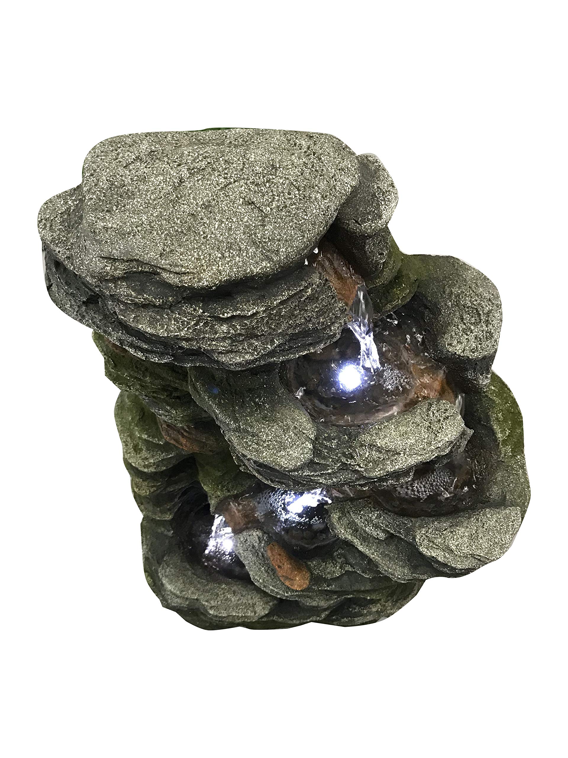 Multilevel Stone Fountain with 3 Cool White LED Lights - Perfect for Garden, Patio, and Outdoor Decor