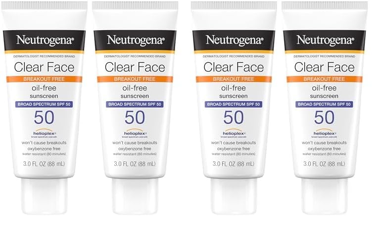 Neutrogena Clear Face Liquid Lotion Sunscreen SPF 50 for Acne-Prone Skin - Oil Free, Fragrance Free, Non-Comedogenic, Broad Spectrum UVA/UVB Protection - Twin Pack (2 x 3 fl oz) - Perfect for Daily Use, Outdoor Activities & Sensitive Skin Care