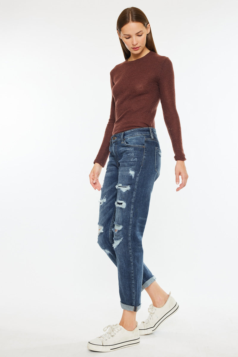 Devika Mid Rise Boyfriend Jeans for Women - Comfortable Stretch Denim Pants with Relaxed Fit - Perfect for Casual Outings, Work and Weekend Wear