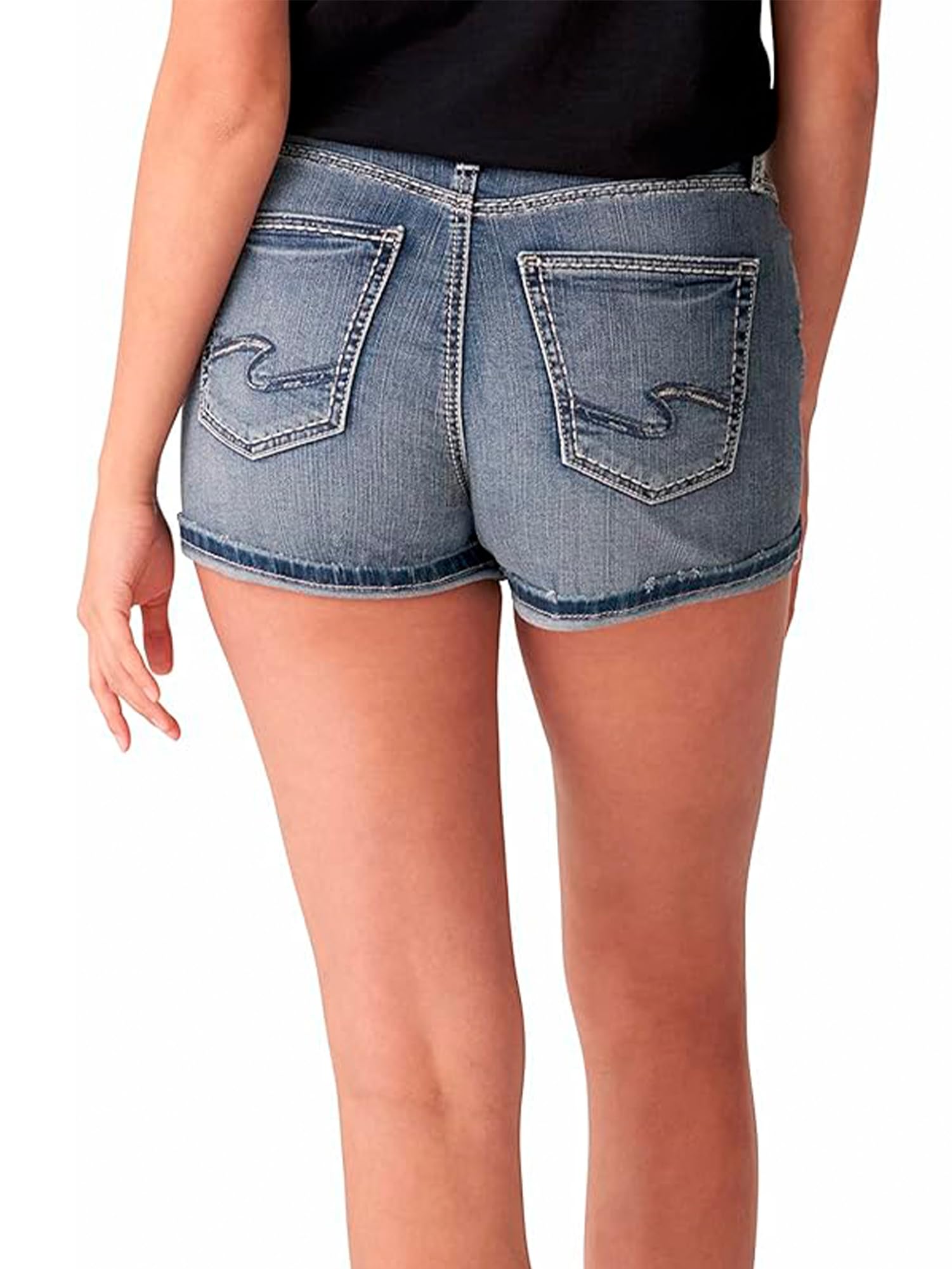 Silver Jeans Co. Women's Avery High Rise Curvy Fit Short - Stretch Denim Shorts for Women, Comfortable Summer Fashion, Perfect for Casual Outings & Beach Vacations