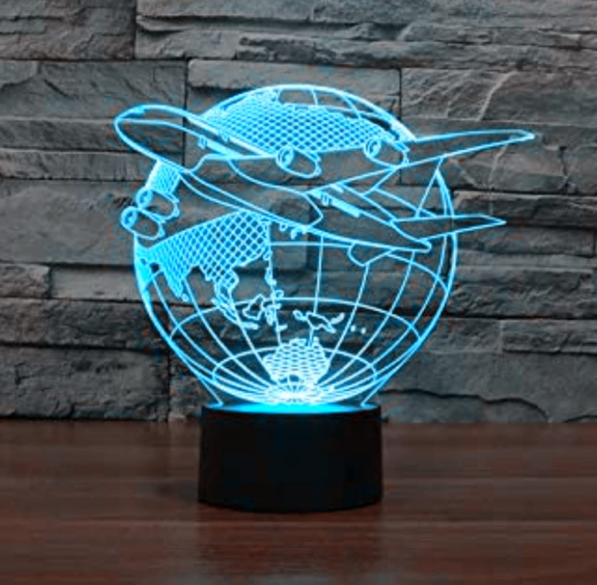 3D Plane Aircraft Night Light LED Touch Switch Table Lamp - 7 Color Changing Optical Illusion Desk Decor for Kids Room, Bedroom, Christmas Gift, Birthday Present, Home Decoration & Romantic Ambiance Lighting