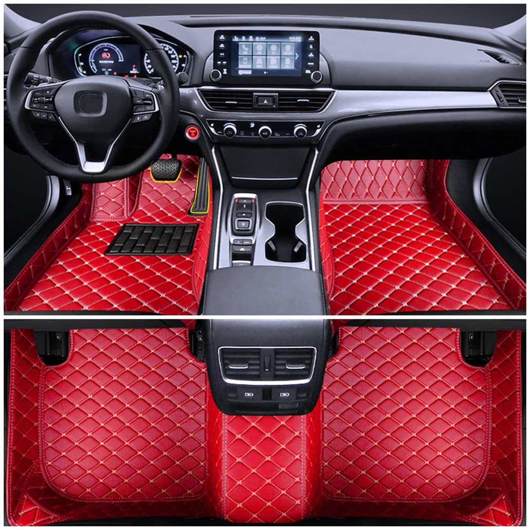 Premium Waterproof Non-Slip Car Floor Mats for Fiat Panda (2013 Model) - Luxury Leather All-Weather Protection Liners - Full Set Red - Perfect for Daily Commute, Road Trips & Extreme Weather Conditions
