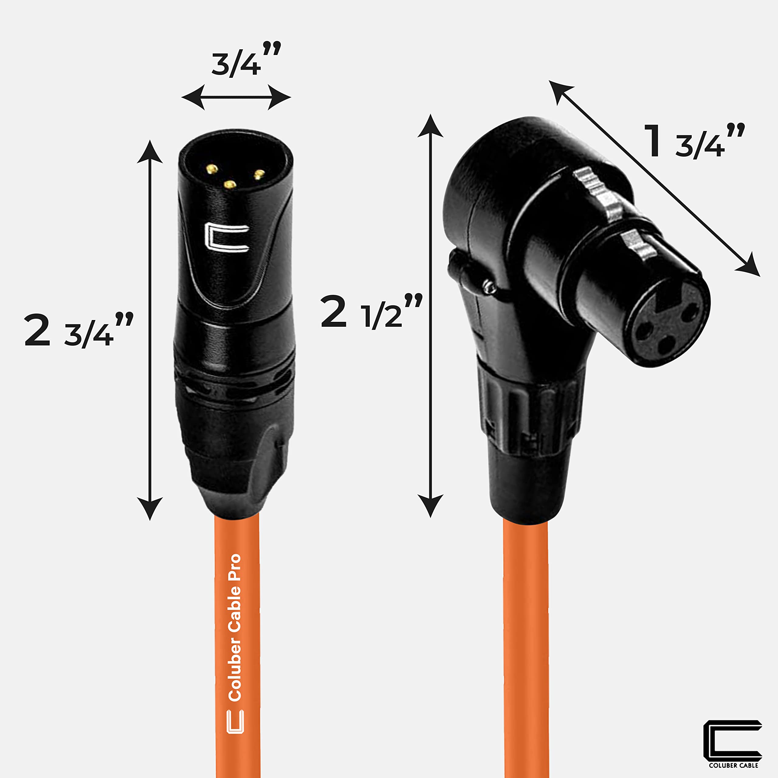 Professional 30ft Orange Balanced XLR Cable - Male to Right Angle Female 3-Pin Microphone Connector for Powered Speakers, Audio Interface & Mixer - Perfect for Live Performances, Studio Recording & DJ Setups