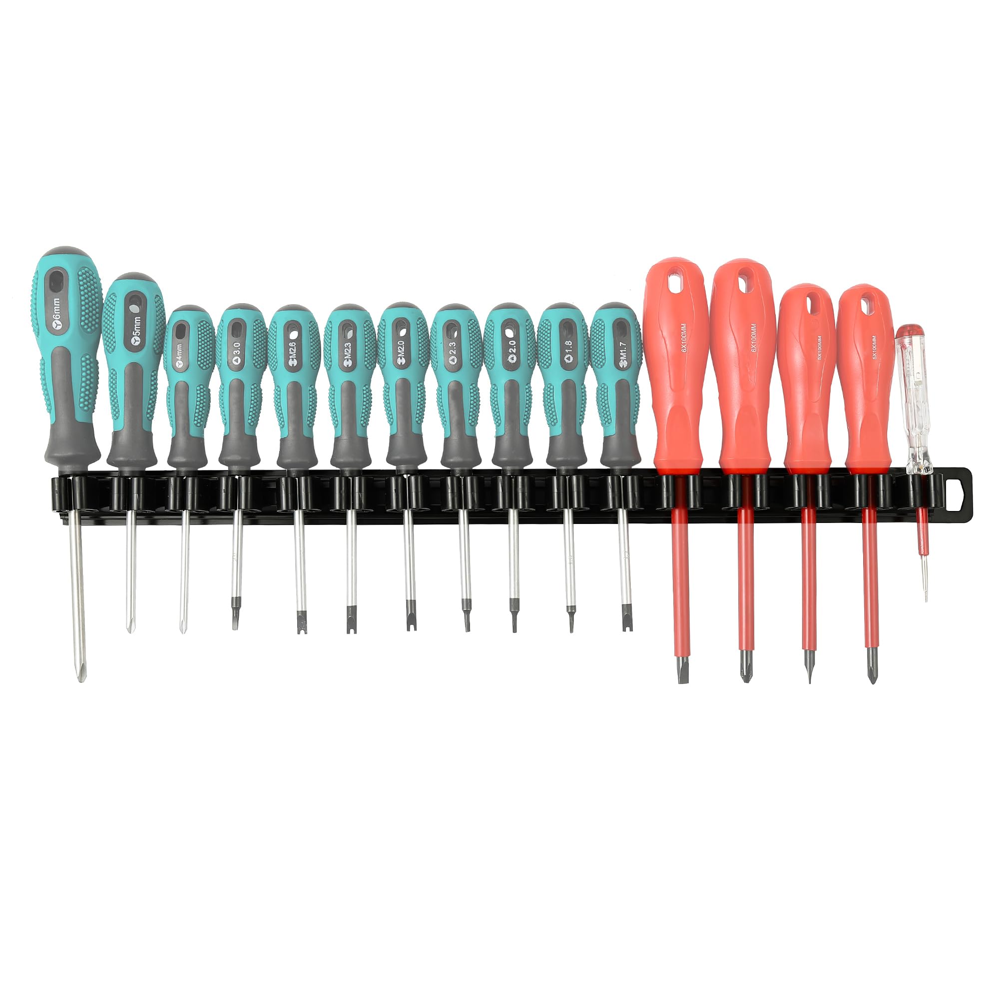 Premium Magnetic Screwdriver Organizer - Black Aluminum Rail with Keyhole Slot & 16 Clips | Heavy Duty Tool Storage for Workshop, Garage & DIY Projects