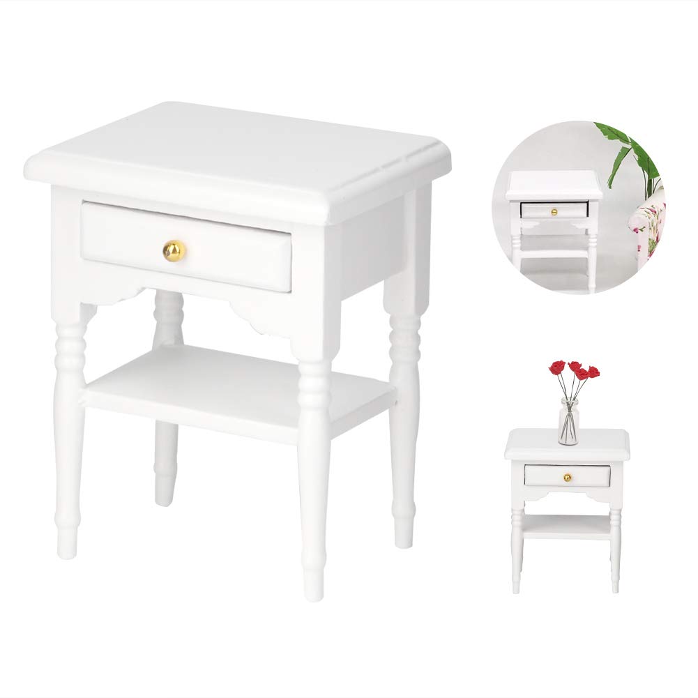 Qqmora Wooden Nightstand with Drawer - Lightweight Fashionable Dollhouse Furniture for Bedroom Decor | Perfect for Doll's Room, Miniature House & Collectible Display