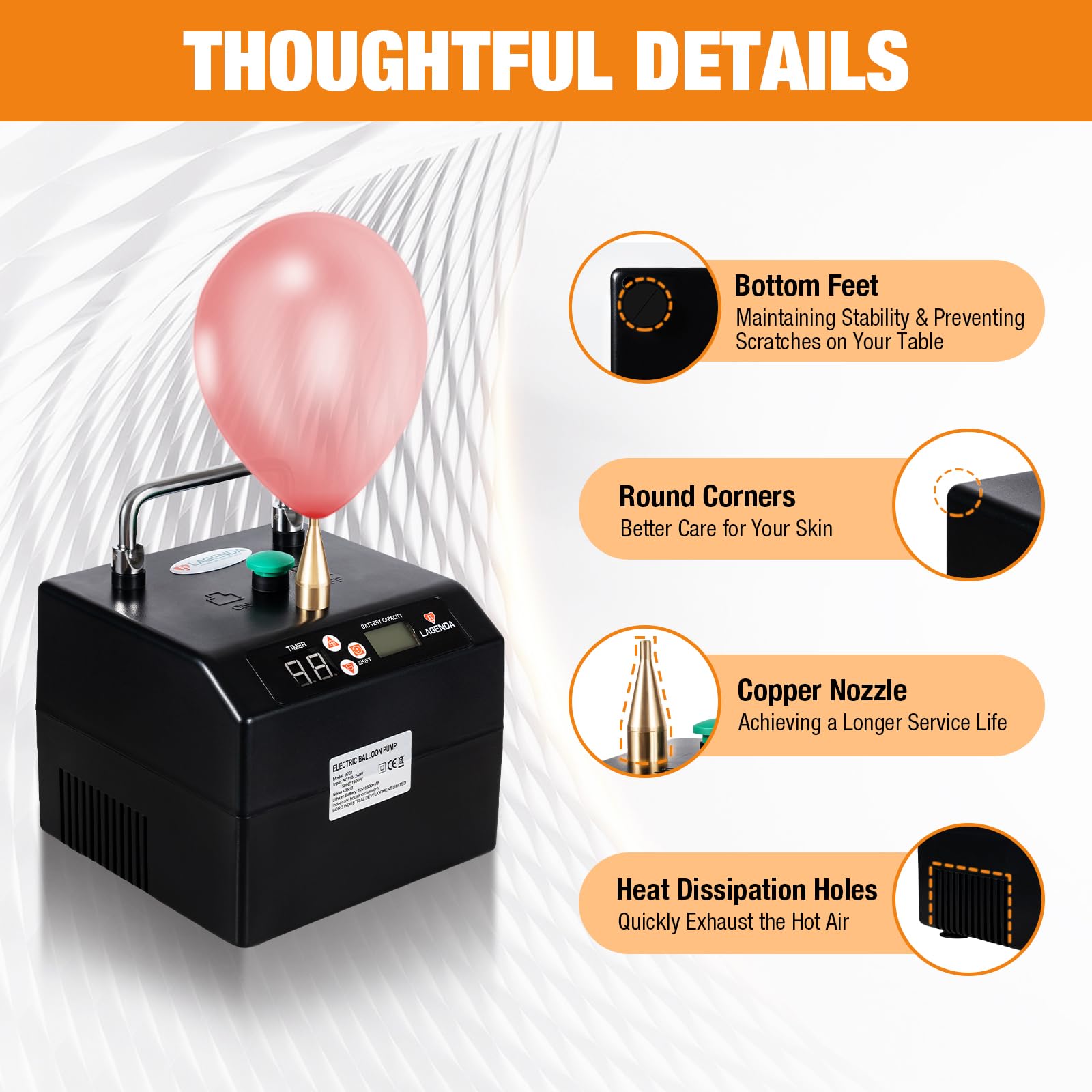 Portable Electric Balloon Pump with Timer - Fast Balloon Inflator & Air Blower for Party Decorations, Birthday Events, Wedding Balloons & Holiday Celebrations
