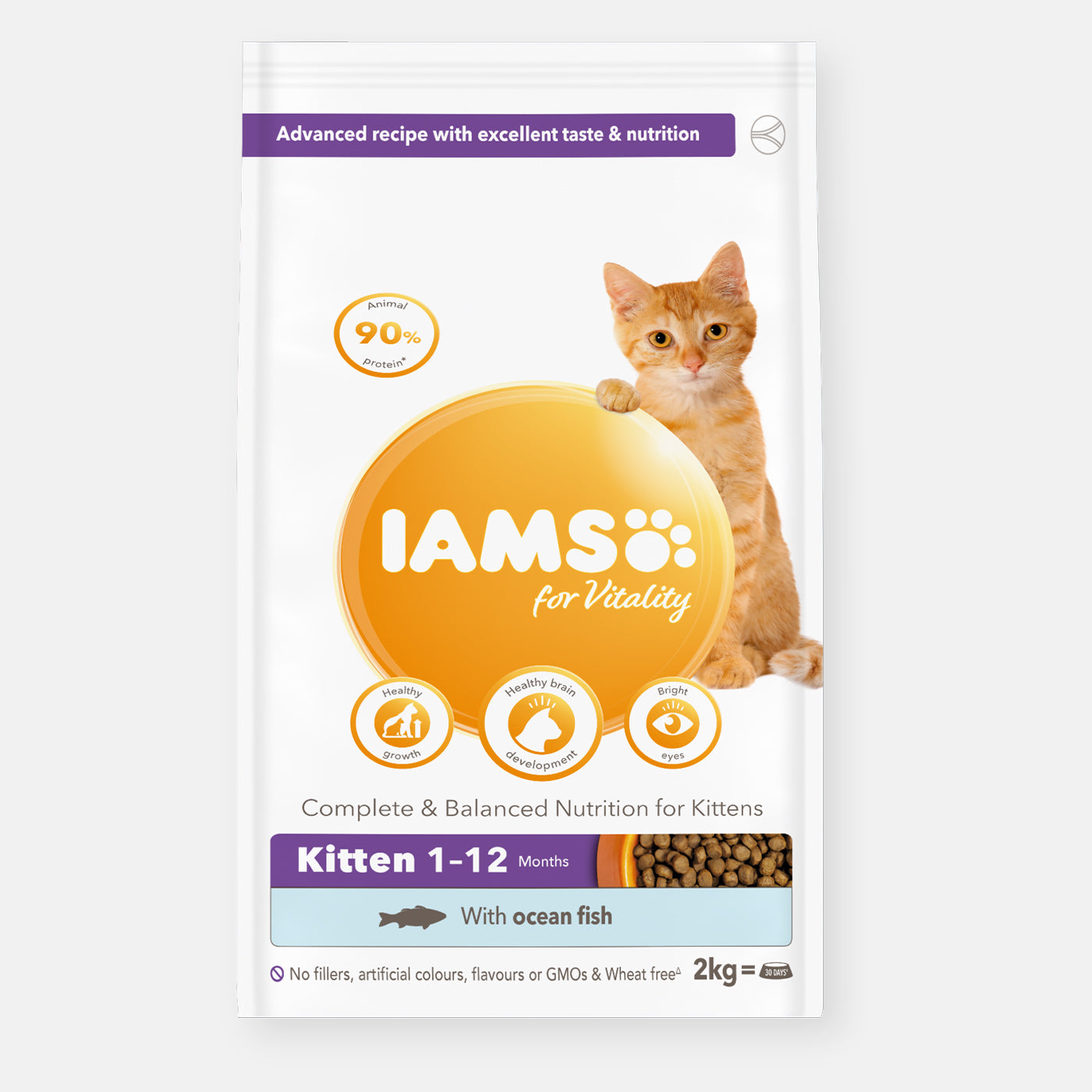 IAMS Vitality Ocean Fish Kitten Dry Food - 2KG (4.4lb) High Protein Cat Food for Healthy Growth | Perfect for Kittens 2-12 Months | Supports Immune System & Digestive Health | Indoor & Outdoor Cats