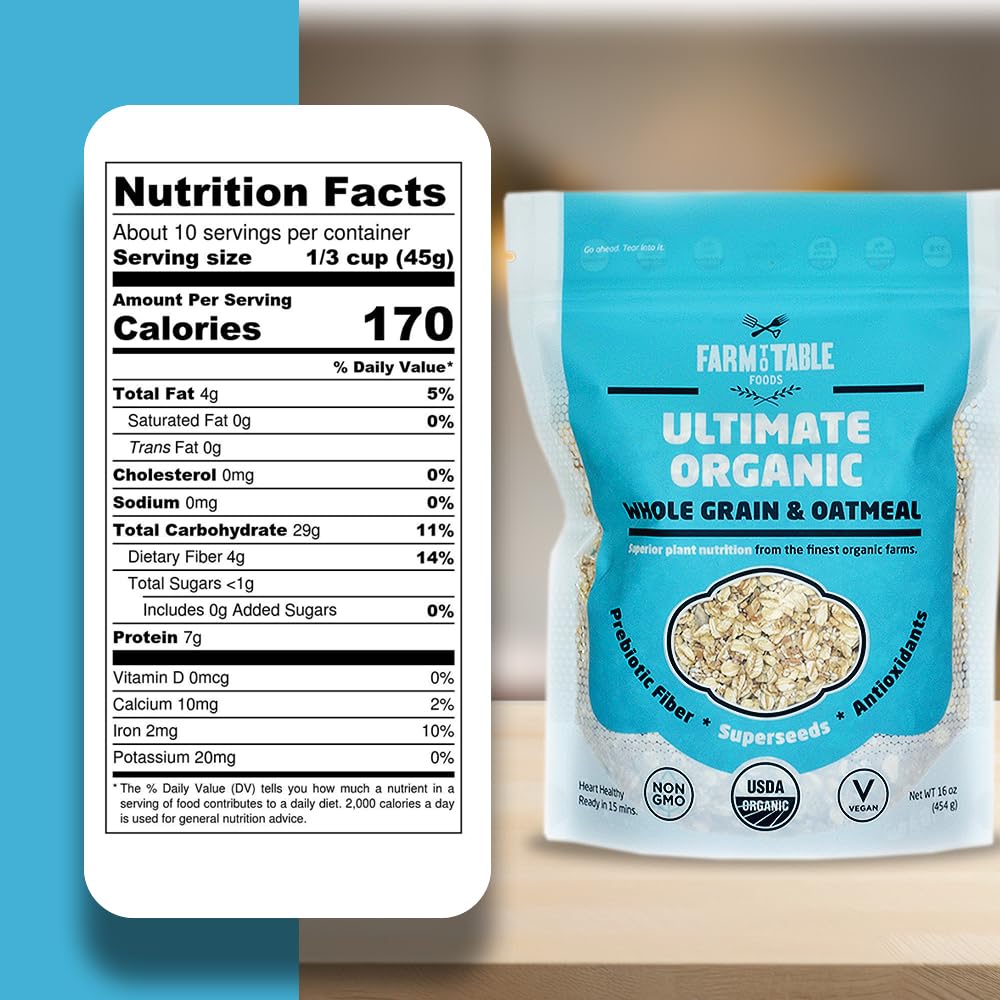 Organic Oatmeal Variety Pack - High-Protein, Plant-Based, Unsweetened, Non-GMO, Farm to Table Foods - 3 Flavors (Apple Raisin, Whole Grain, Ultimate Organic) - Perfect for Breakfast, Healthy Snacks & Weight Management