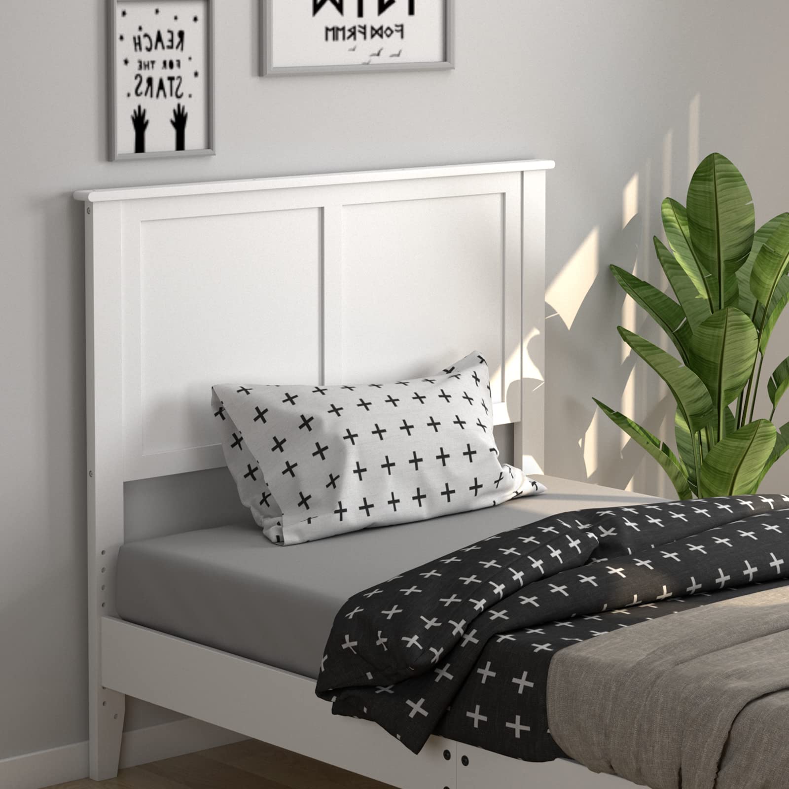 Giantex White Wood Headboard for Twin Bed - Thickened Flat Panel Design with Pre-Drilled Holes for Height Adjustment - Perfect for Bedroom, Guest Room & Dorm Decor