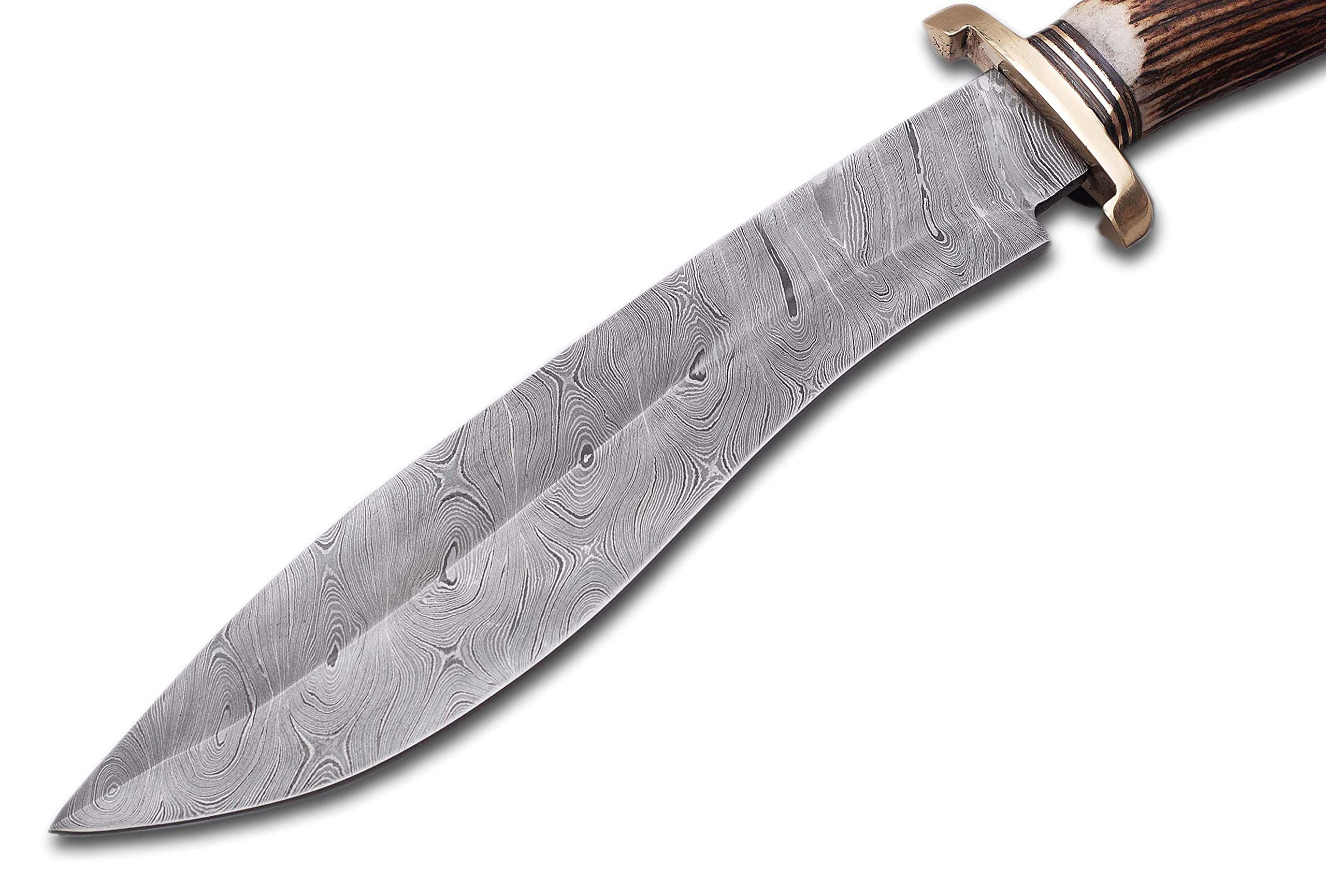 Premium Damascus Steel Survival Knife - Handcrafted Hunting Knife with Stag Antler Handle - Perfect for Outdoor Adventures, Camping & Bushcraft Survival Gear