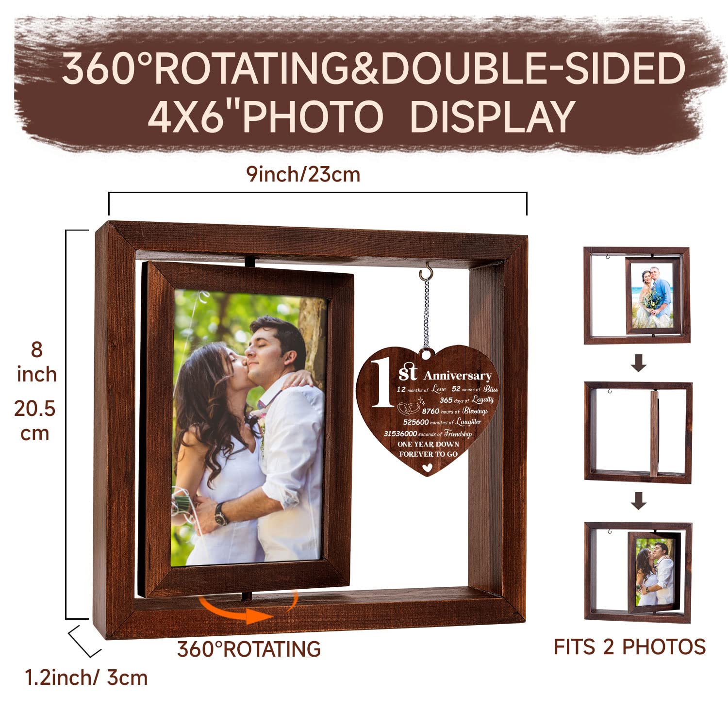 Vetbuosa 1st Anniversary Wedding Gift - 4x6 Rotating Picture Frame for Couples | Romantic Keepsake for Husband, Wife & Bridal Gifts | Perfect for Home Decor, Wedding Anniversaries & Special Occasions
