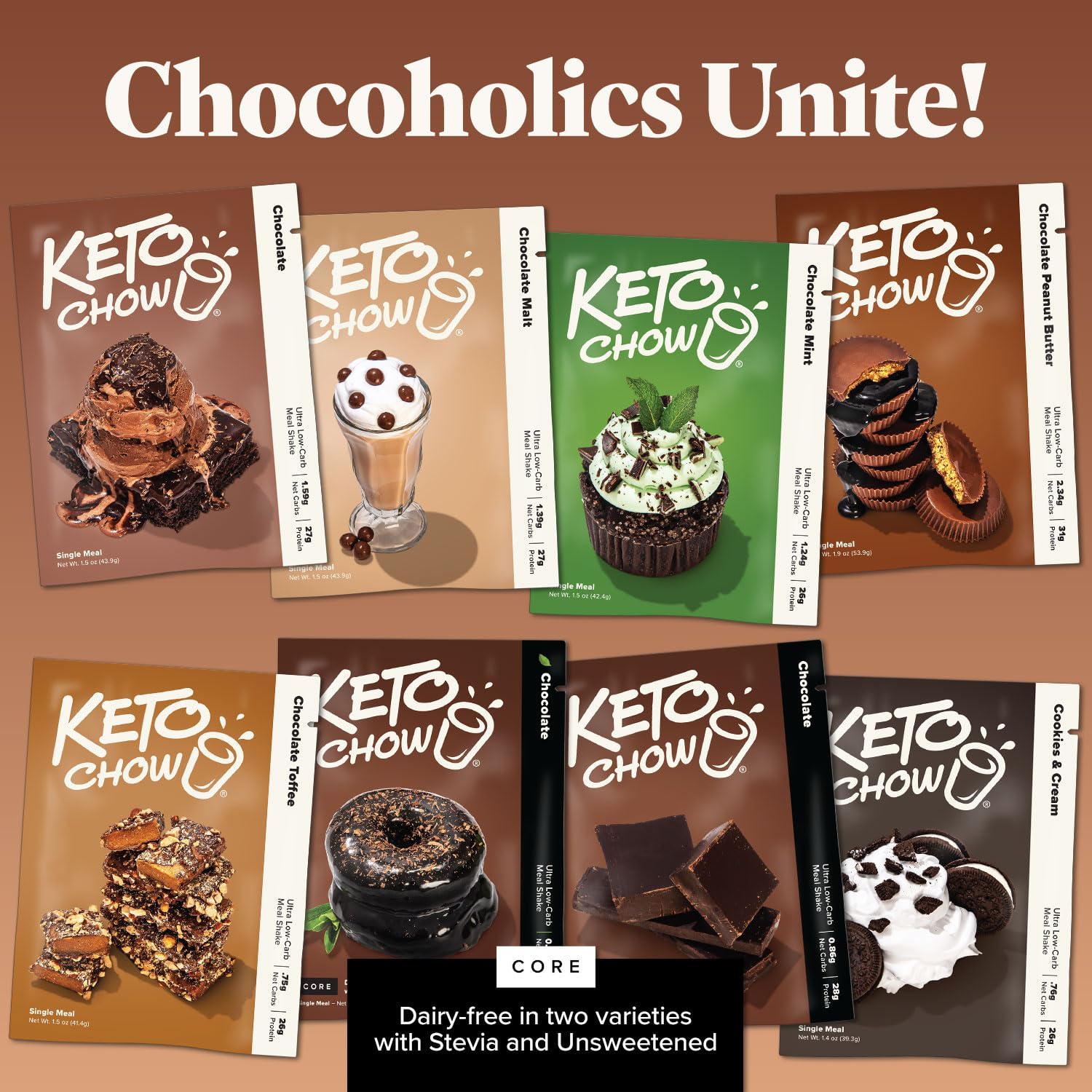 Keto Chow Chocolate Peanut Butter Meal Replacement Shake Powder - Low Carb, High Protein, Nutritionally Complete Keto Diet Shake for Weight Loss & Healthy Lifestyle - Perfect for Breakfast, Post-Workout or On-the-Go Nutrition