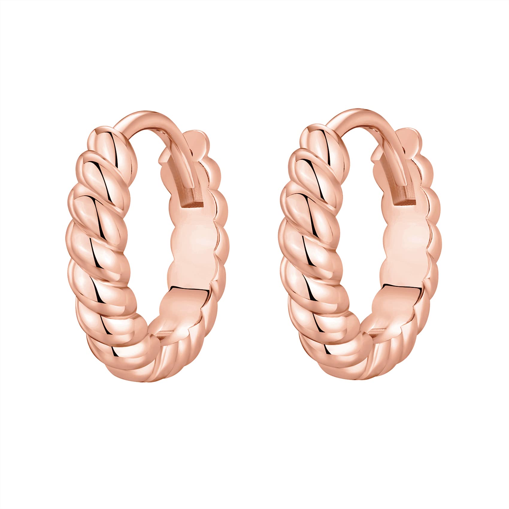PAVOI 14K Gold Plated 925 Sterling Silver Twisted Huggie Hoop Earrings for Women | Minimalist Post Earrings for Everyday Wear, Date Night & Office Outfits