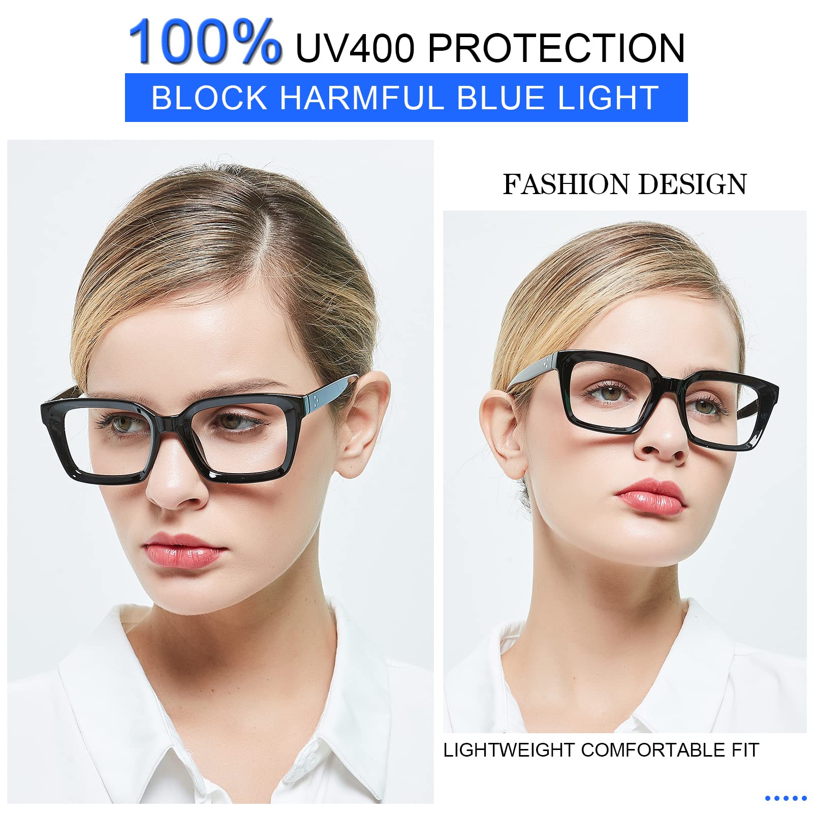 Blue Light Blocking Reading Glasses for Women - MARE AZZURO Computer Readers with Anti-Glare Protection (0.00 to 6.00 Strength Options, Black Frame) - Perfect for Office Work, Screen Time & Night Reading