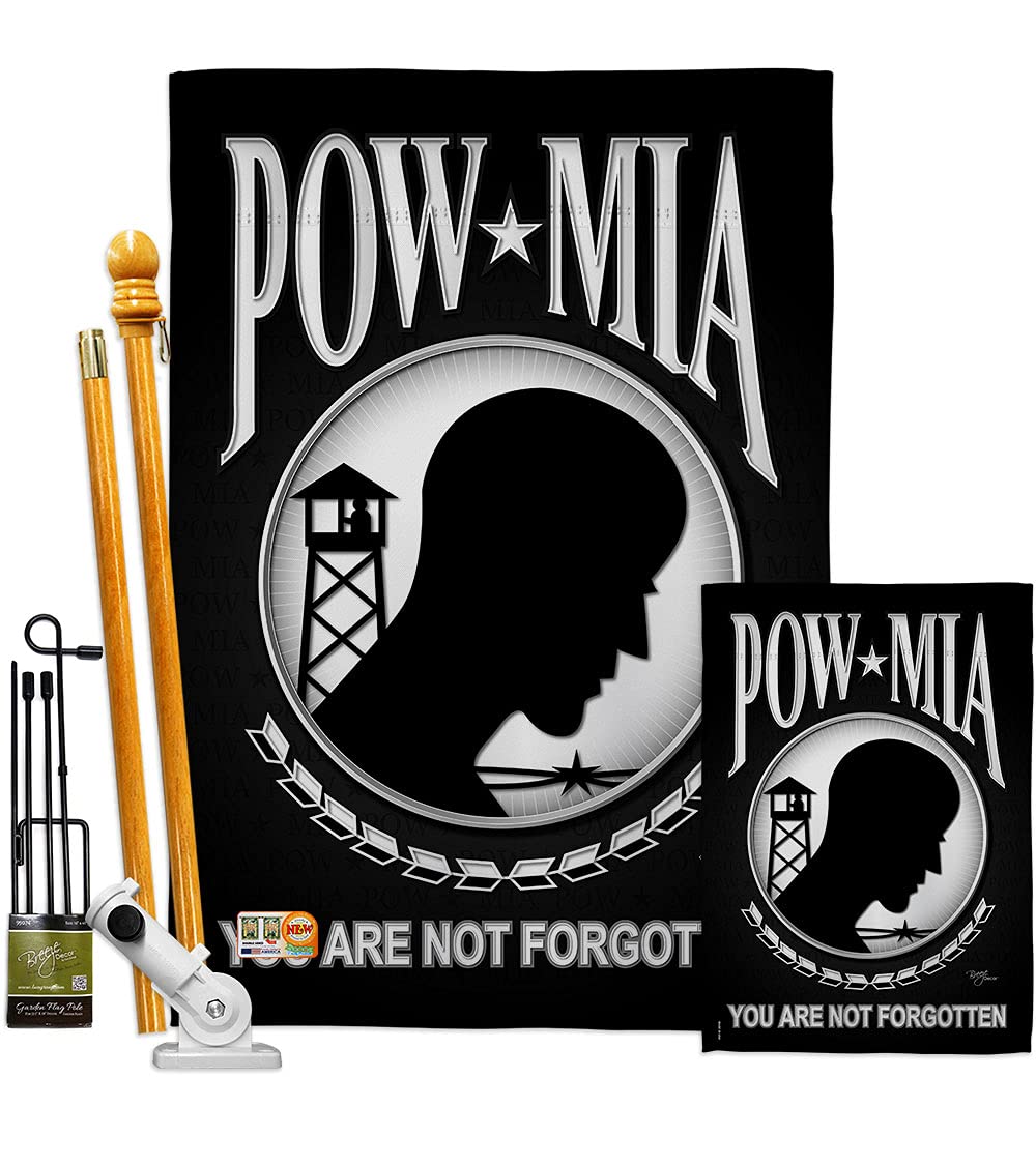 POW/MIA Garden House Flags Kit - Double-Sided 28x40 Inch American Military Veteran Yard Banner - Armed Forces All Branches Support - Honor US Veterans - Made in USA - Perfect for Memorial Day, Veterans Day & Patriotic Home Decor